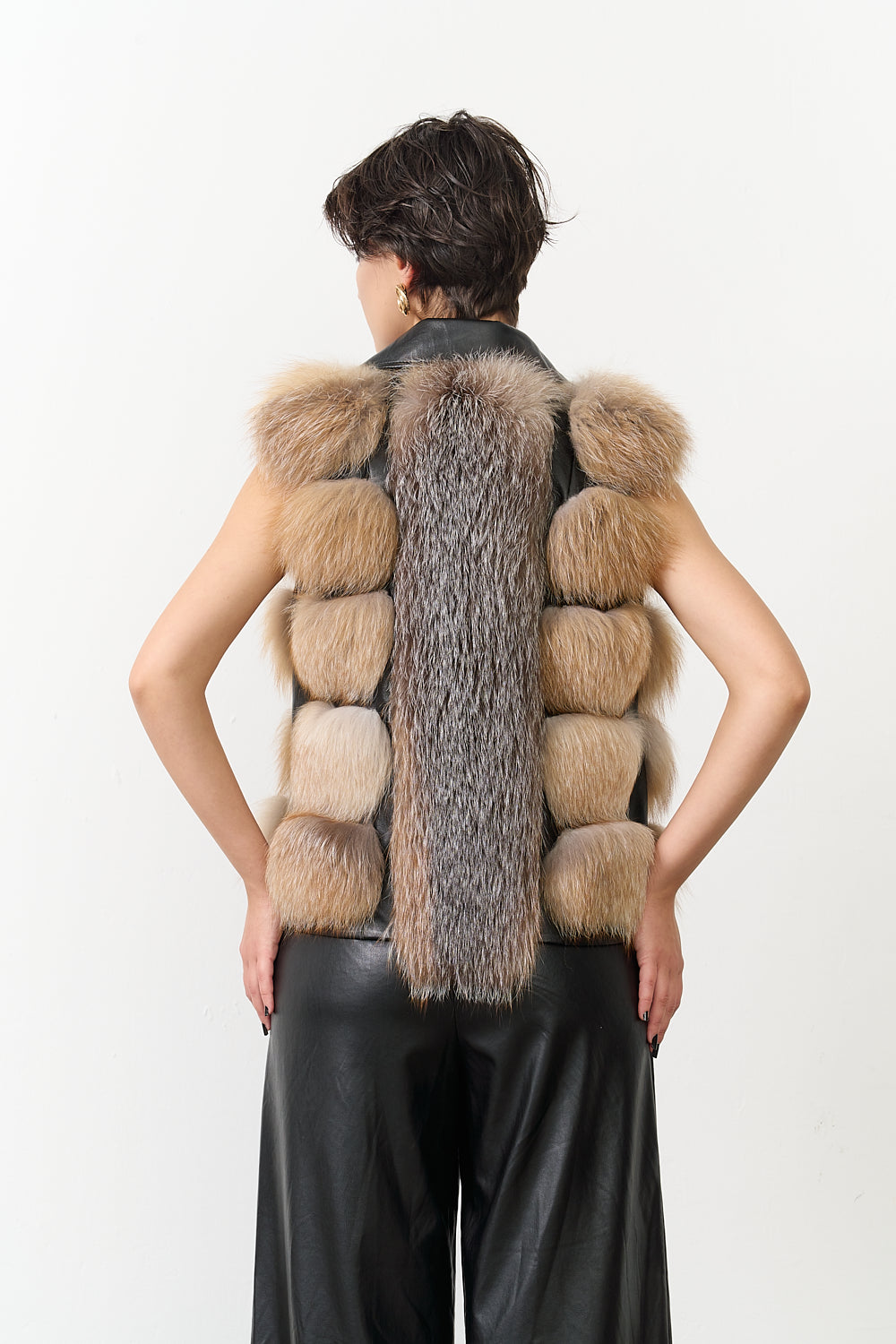 Hakiki Otoban Frost Tilki Kürklü Siyah Unisex Yelek - 2