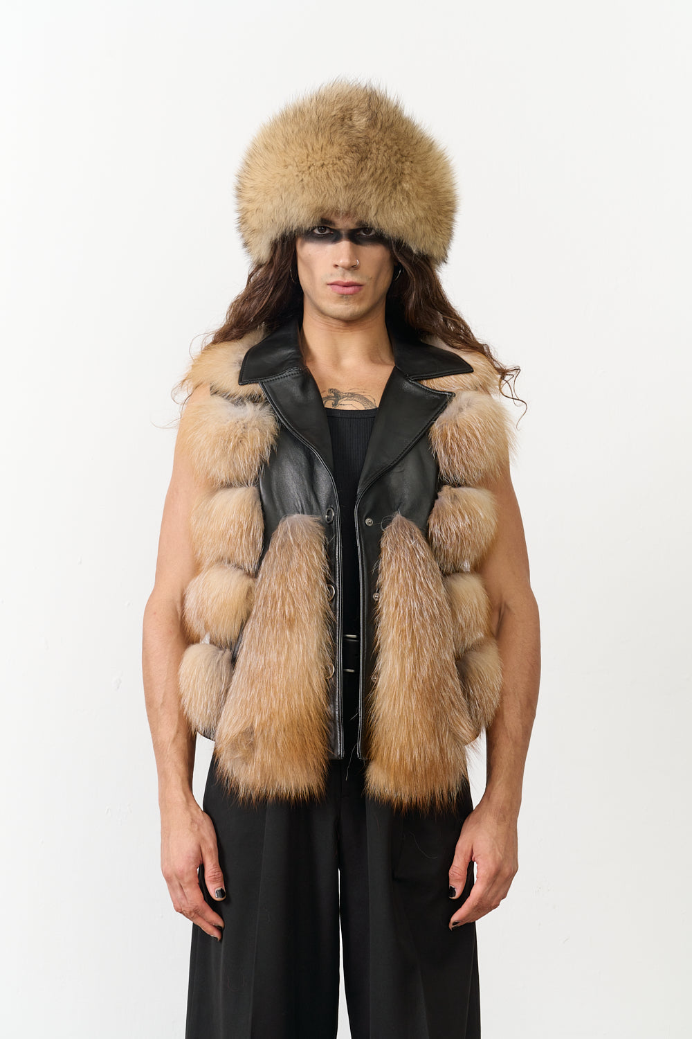 Hakiki Otoban Frost Tilki Kürklü Siyah Unisex Yelek - 3