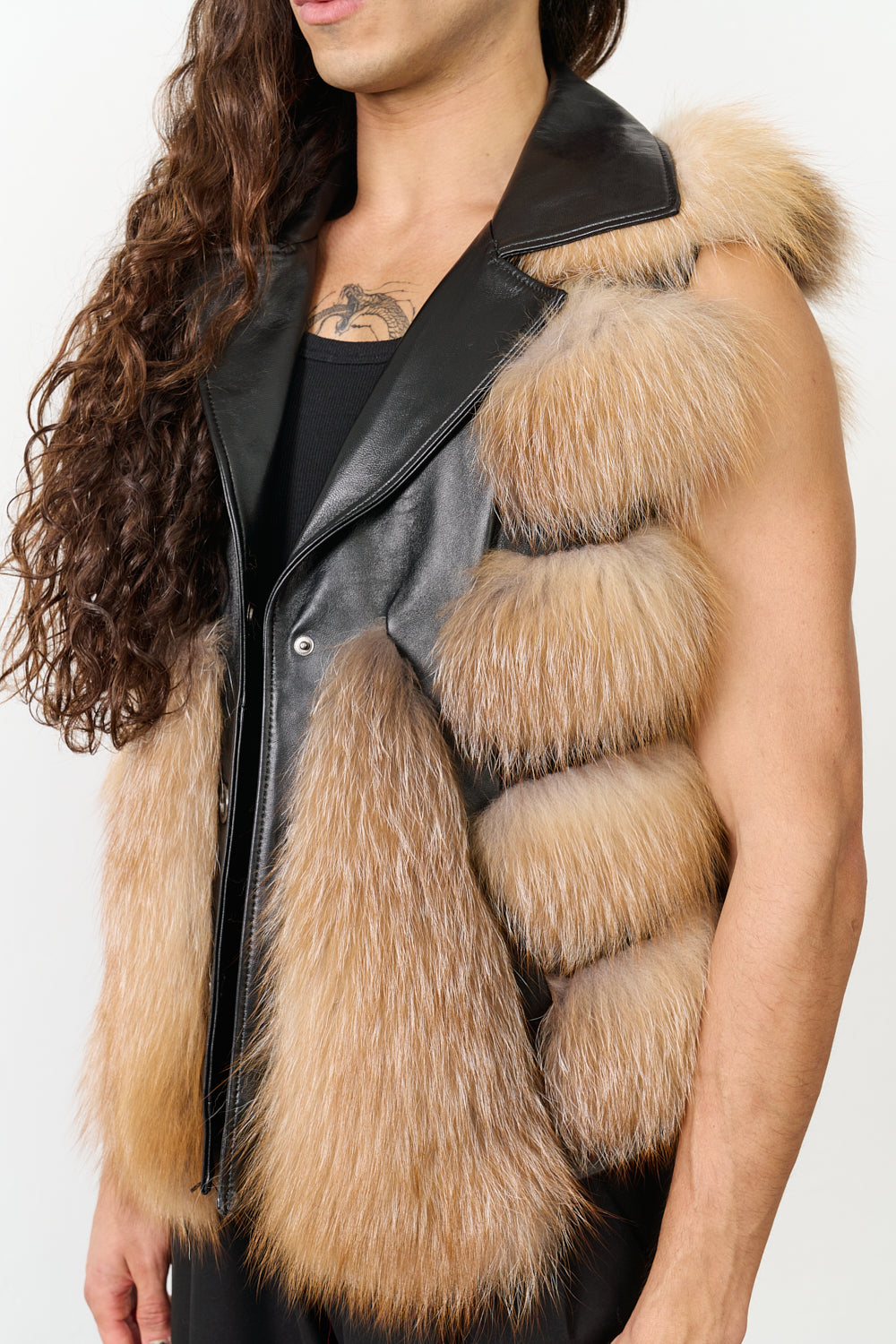 Hakiki Otoban Frost Tilki Kürklü Siyah Unisex Yelek - 5