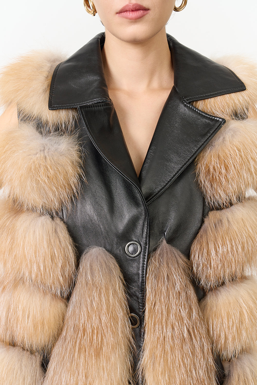 Hakiki Otoban Frost Tilki Kürklü Siyah Unisex Yelek - 6