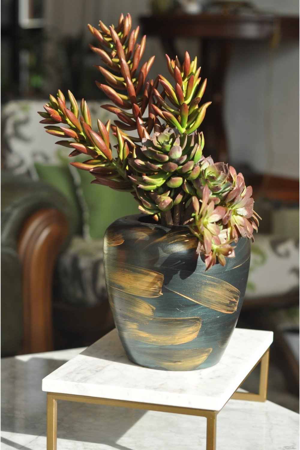 Dea'rt İstanbul-Altın Detaylı Yeşil Vazo-Vazo-1-Milagron.com