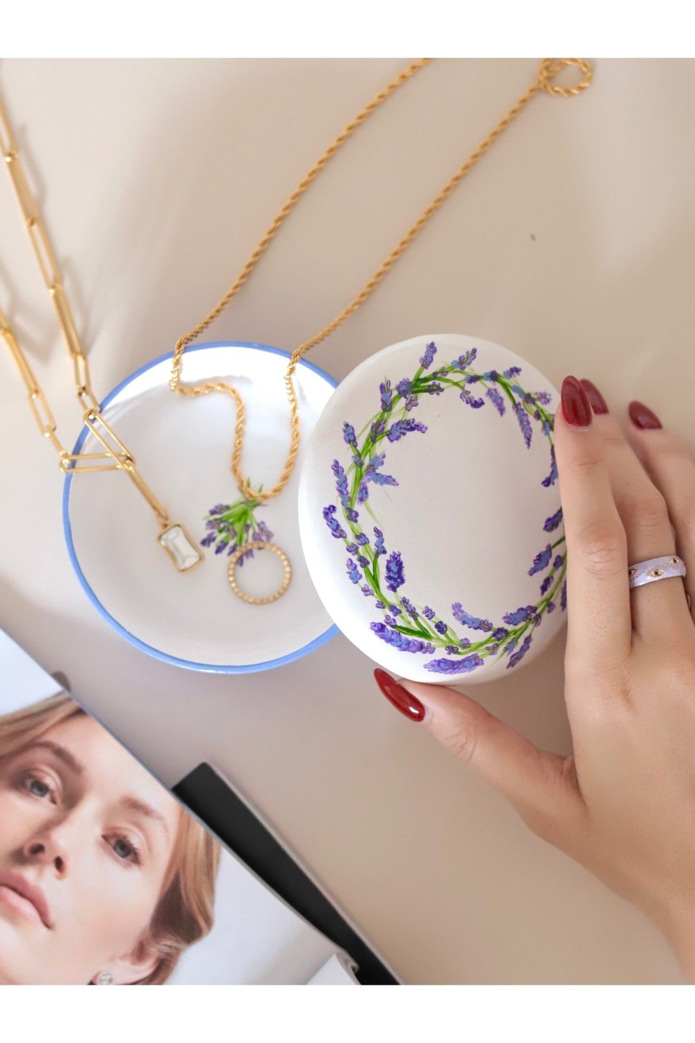 Dea'rt İstanbul-Seramik Takı Kutusu Lavantalı-Takı Standı-1-Milagron.com