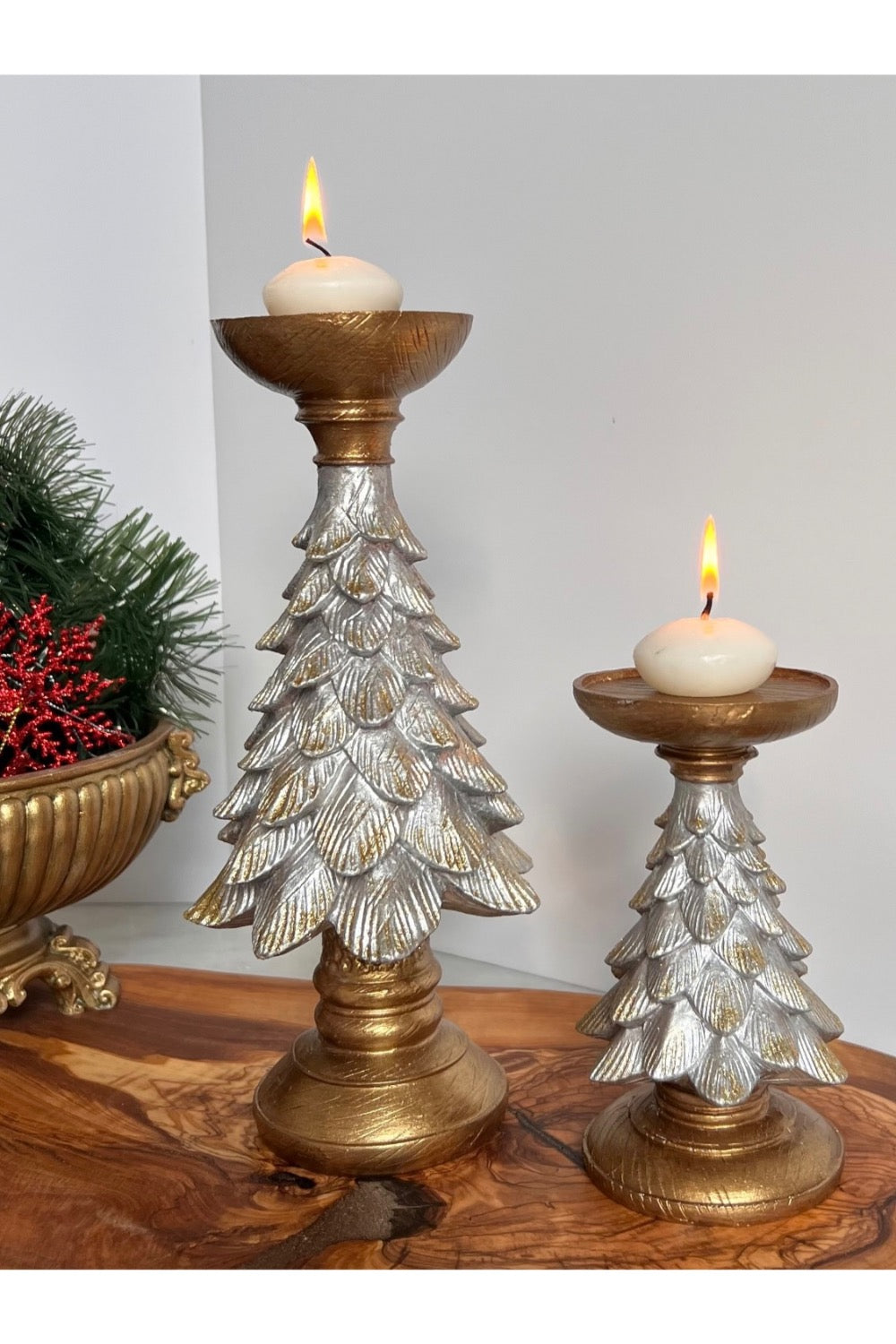 Dea'rt İstanbul-Yılbaşı Ağacı Altın Gümüş Ikili Şamdan-Mumluk & Şamdan-1-Milagron.com