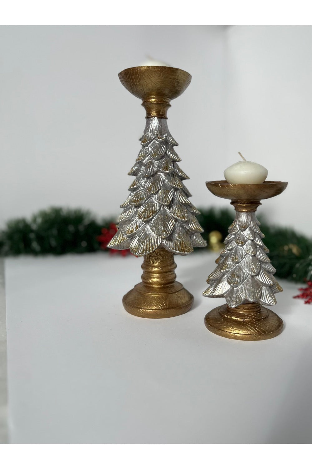 Dea'rt İstanbul-Yılbaşı Ağacı Altın Gümüş Ikili Şamdan-Mumluk & Şamdan-2-Milagron.com