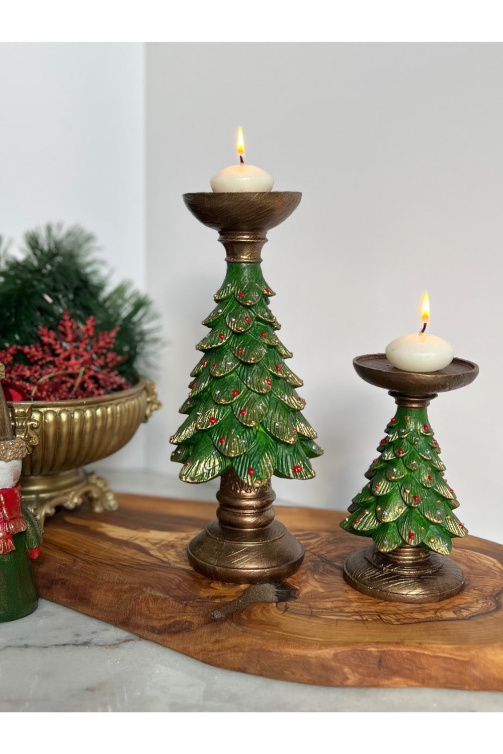 Dea'rt İstanbul-Yılbaşı Ağacı Yeşil İkili Şamdan-Mumluk & Şamdan-1-Milagron.com