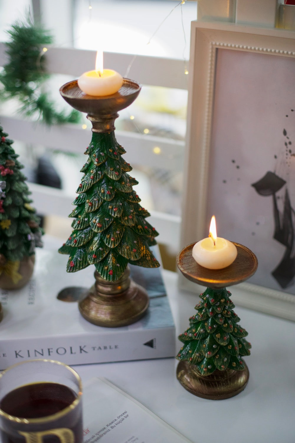 Dea'rt İstanbul-Yılbaşı Ağacı Yeşil İkili Şamdan-Mumluk & Şamdan-2-Milagron.com