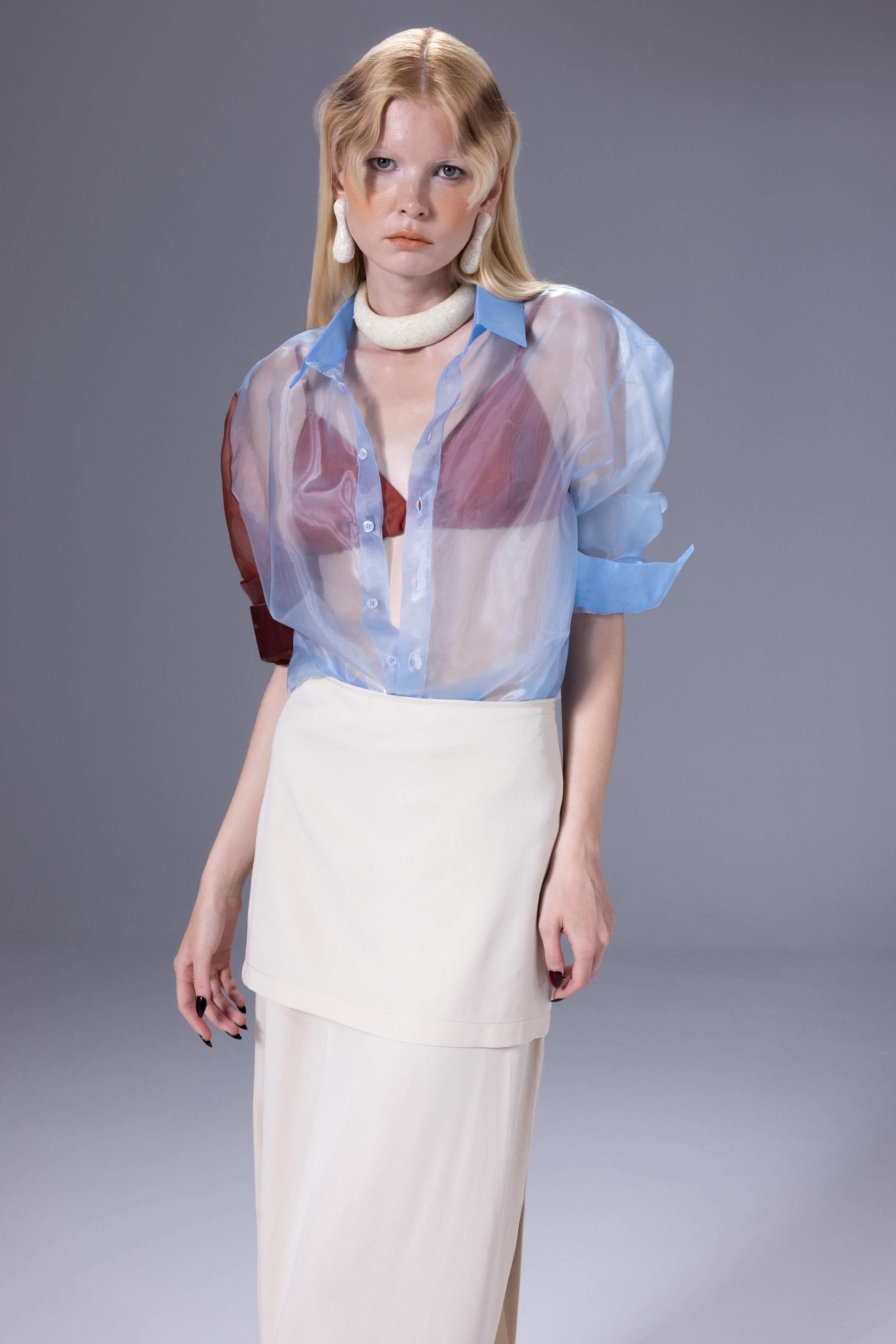 Death Is Easy-Baby Blue Organza Puzzle Shirt-Gömlek-1-Milagron.com