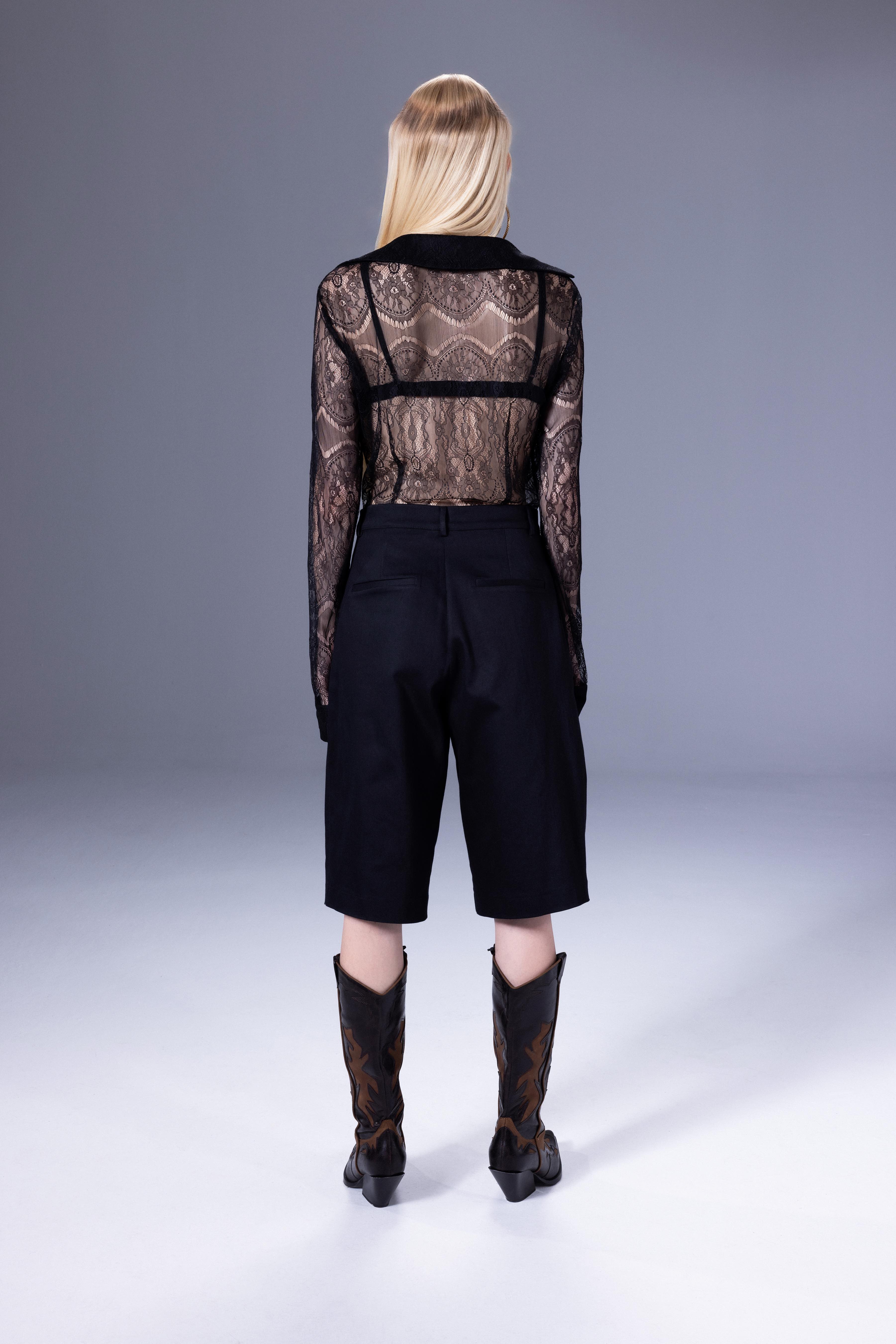 Death Is Easy-Black Canvas Pleated Jorts-Şort-2-Milagron.com