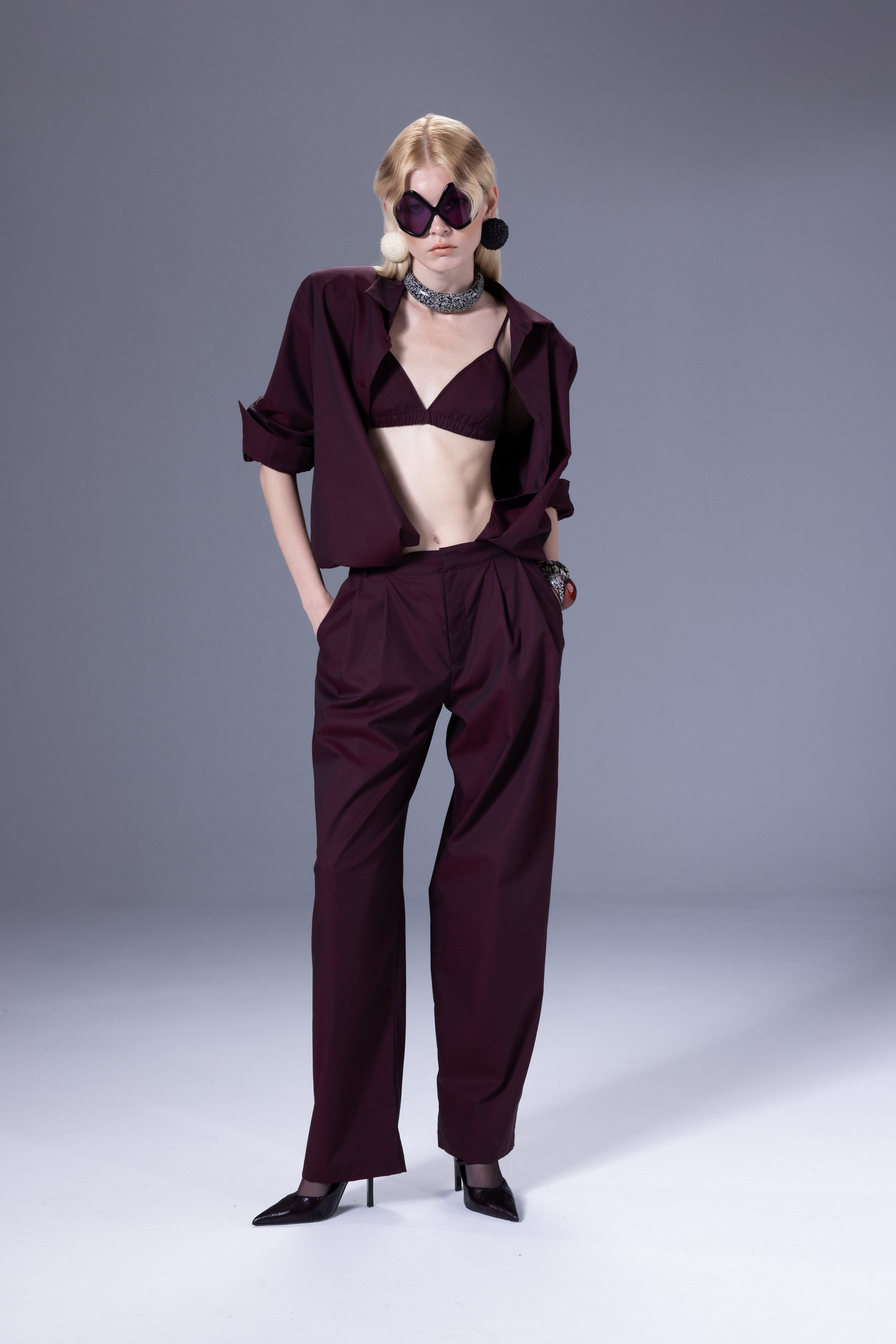 Death Is Easy-Bordeaux Pleated Pants-Pantolon-1-Milagron.com