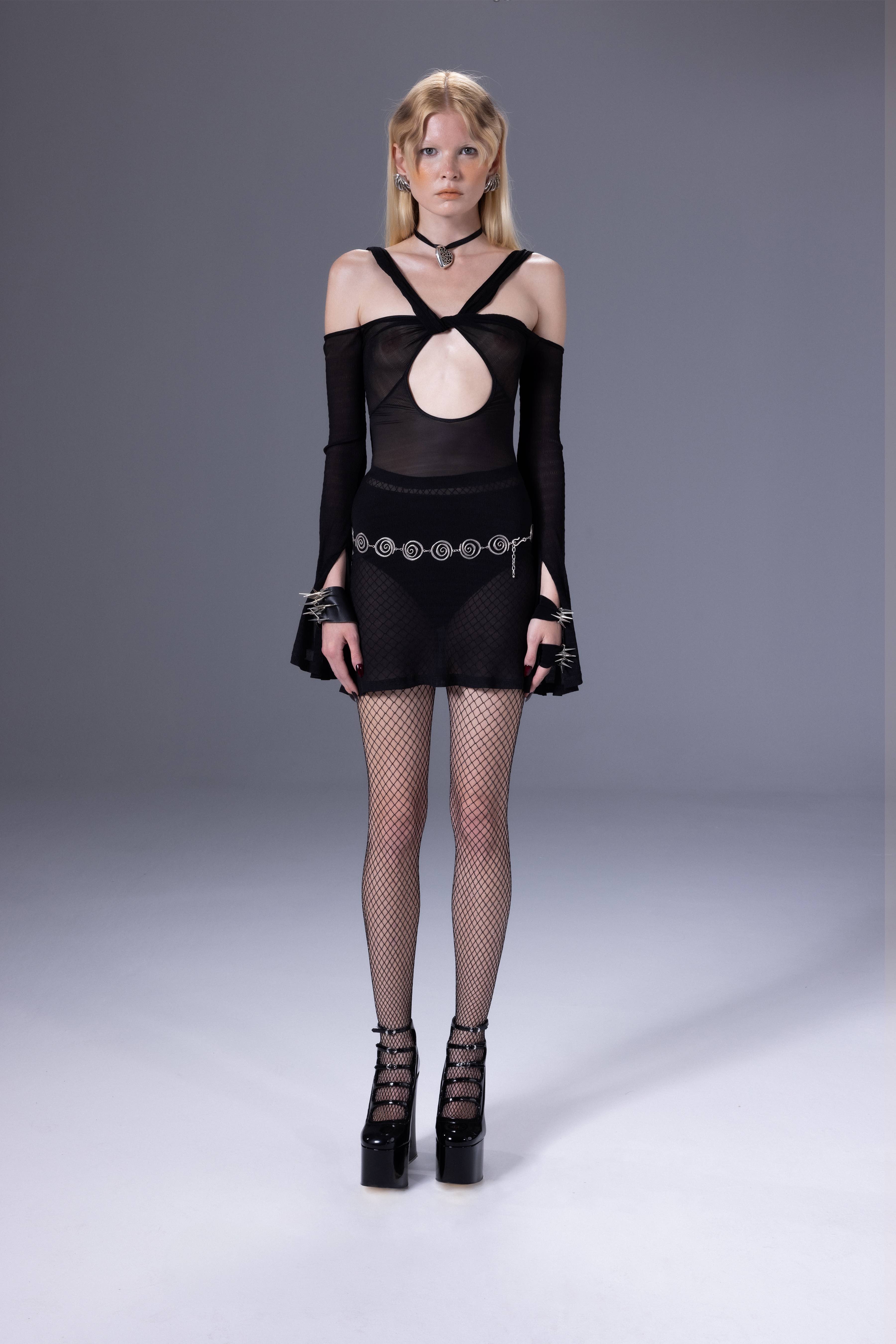 Death Is Easy-Cross Strap Cutout Knit Dress-Elbise-1-Milagron.com