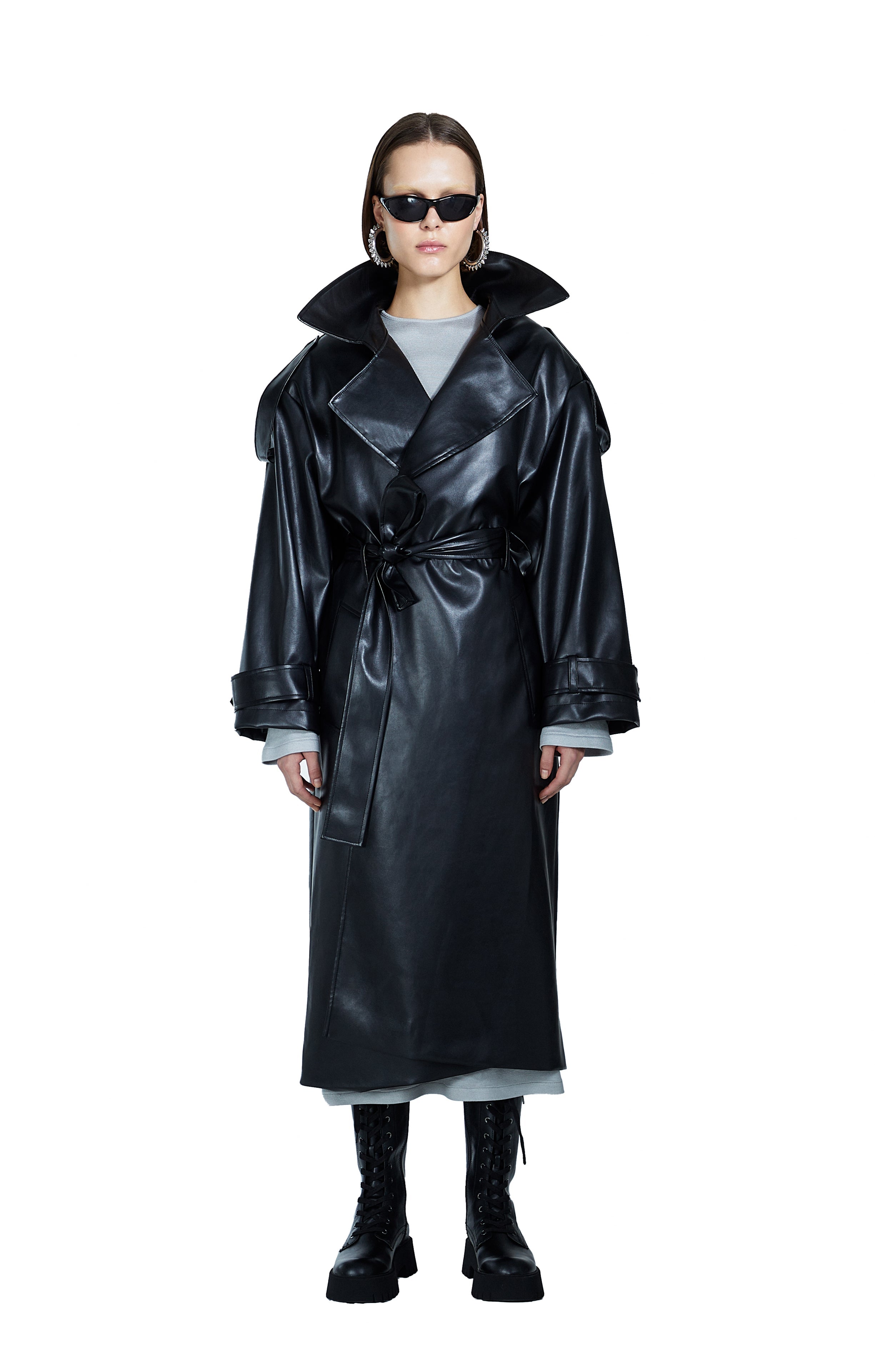 Death Is Easy-Faux Black Leather Women’s Coat-Deri Mont-4-Milagron.com