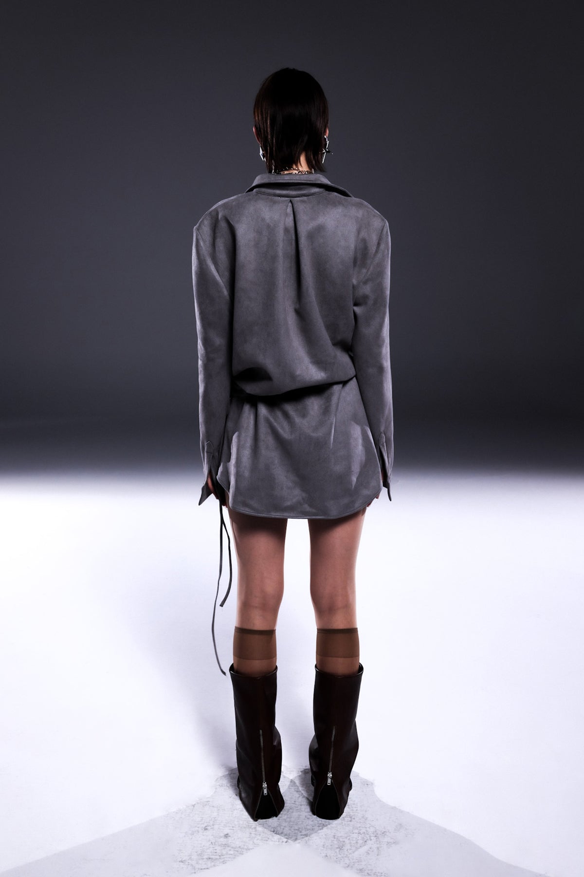 Death Is Easy-Grey Suede Shirt Dress-Elbise-2-Milagron.com