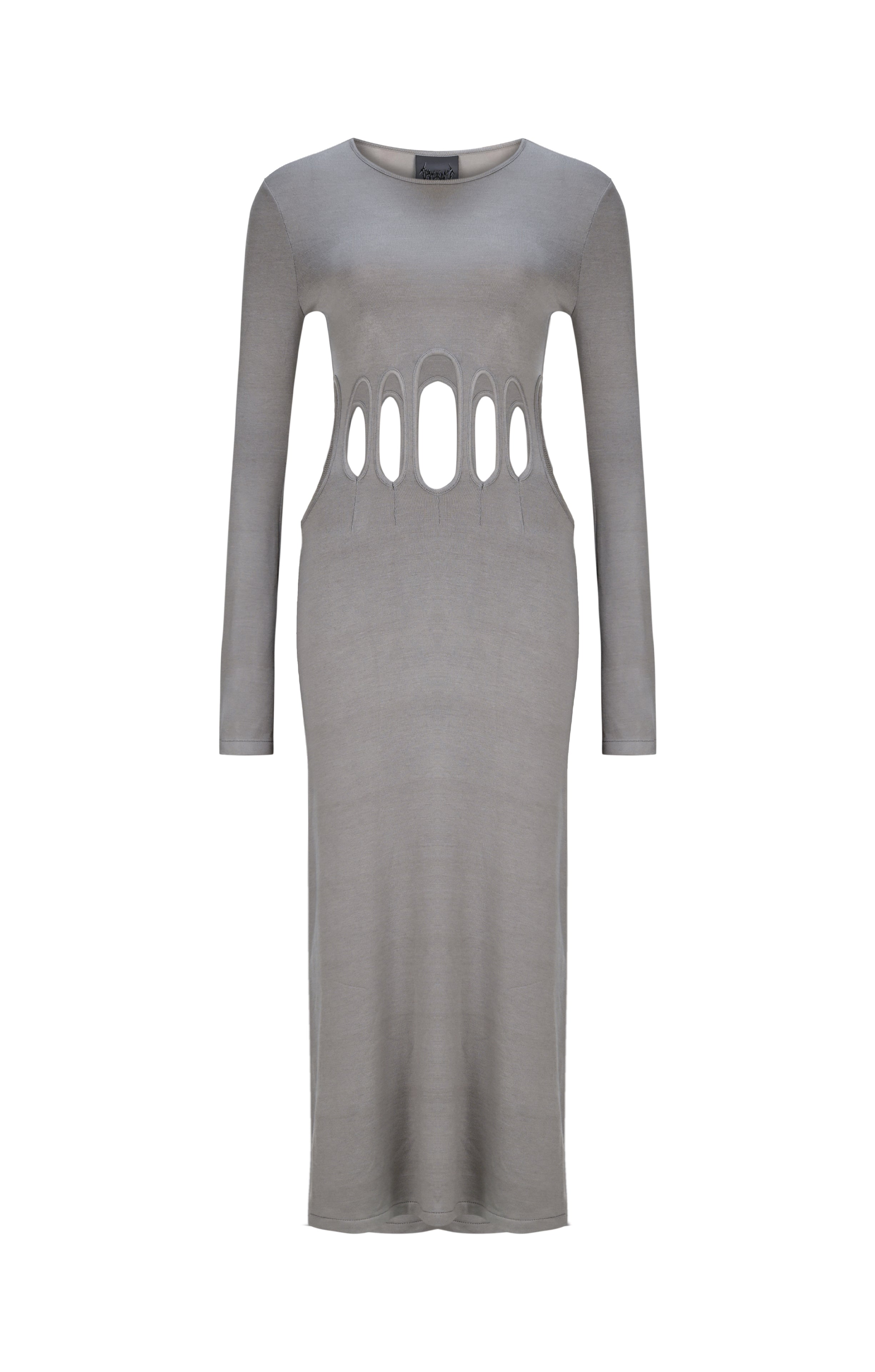 Death Is Easy-Knitted Grey Long Dress-Elbise-4-Milagron.com