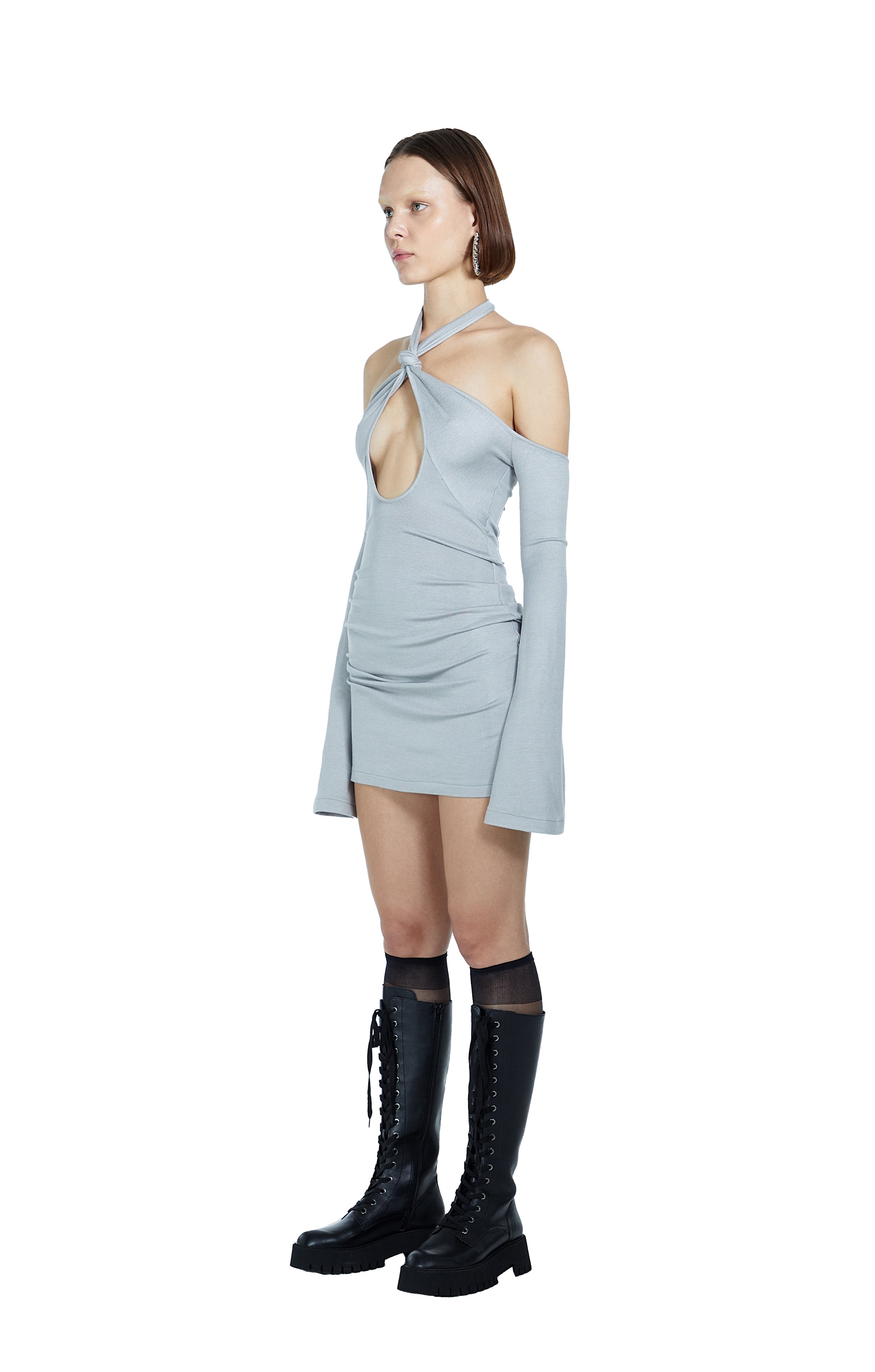 Death Is Easy-Knitted Grey Mini Dress-Elbise-3-Milagron.com