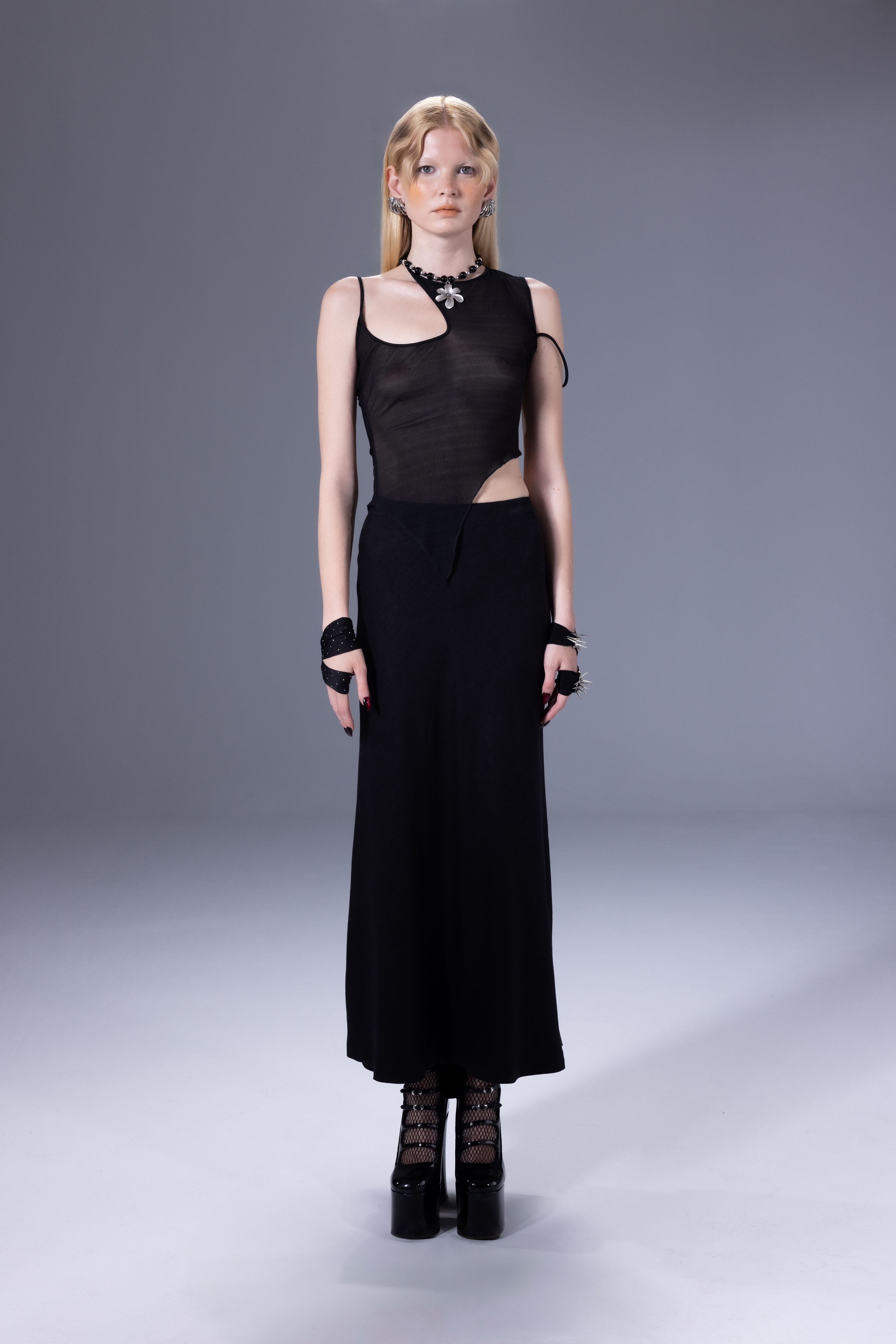 Death Is Easy-Knitted Tulle Asymmetrical Top-Top-1-Milagron.com