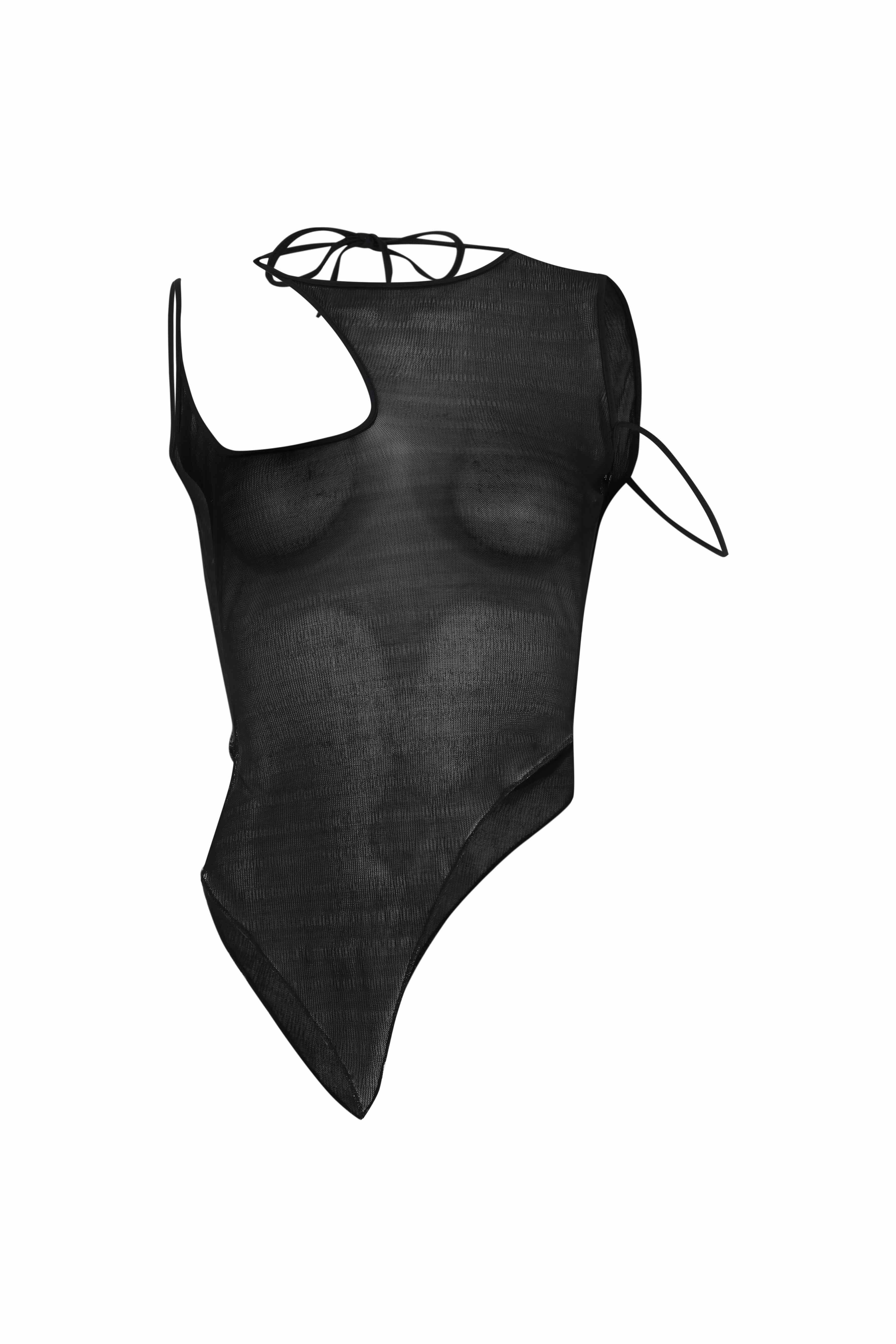 Death Is Easy-Knitted Tulle Asymmetrical Top-Top-3-Milagron.com