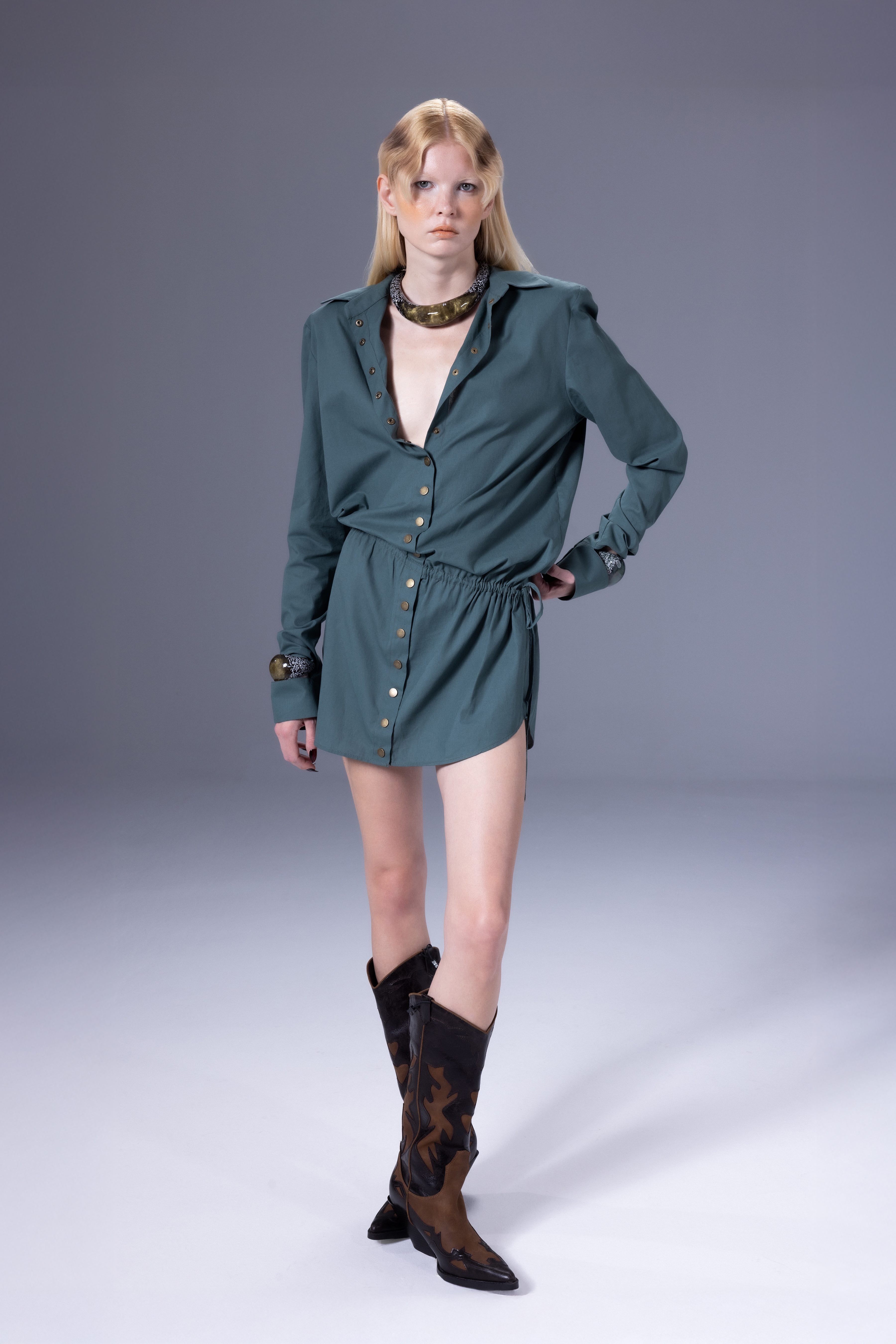 Death Is Easy-Mint Green Shirt Dress-Elbise-2-Milagron.com