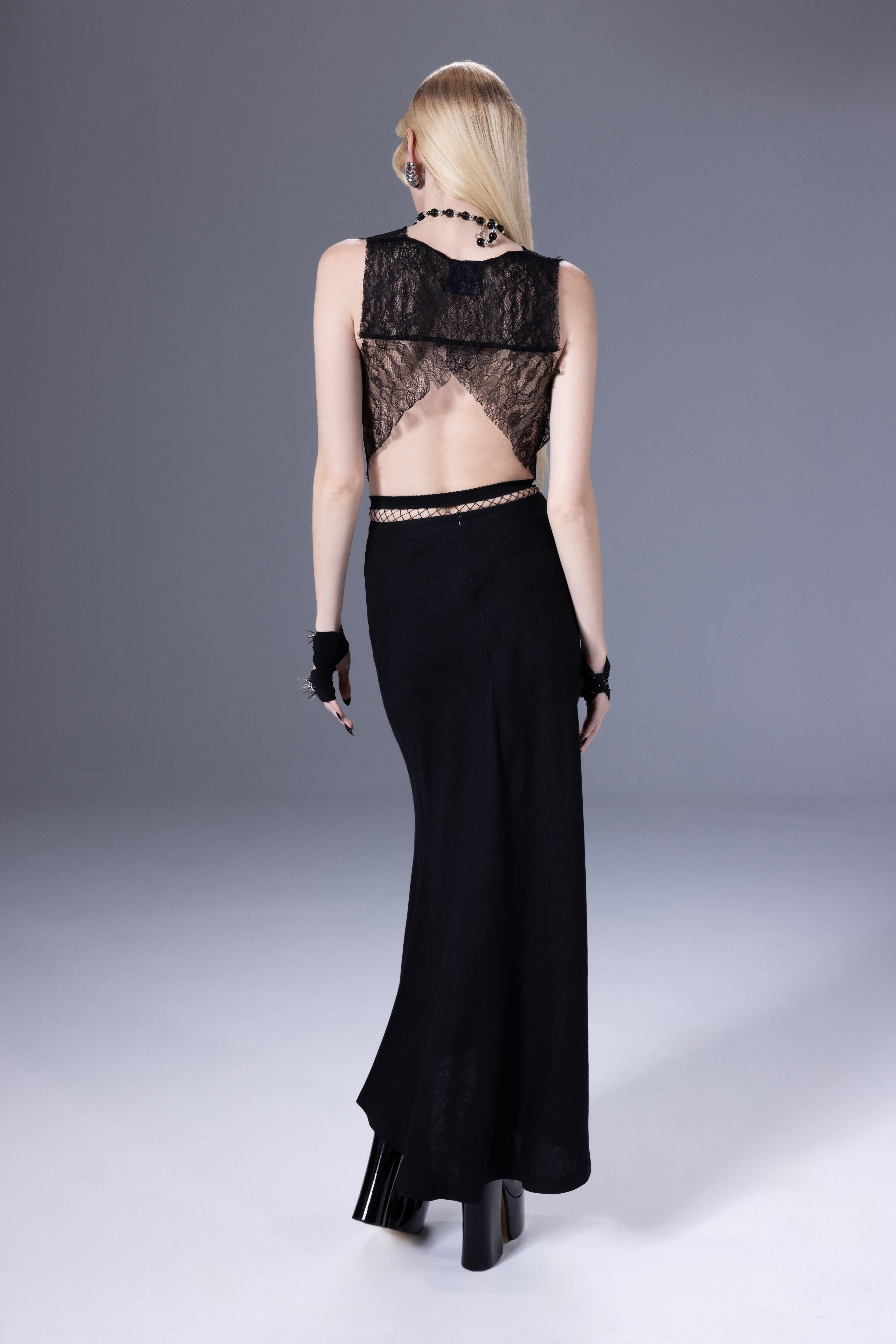 Death Is Easy-Noir Lace Deep V Neck Top-Top-3-Milagron.com
