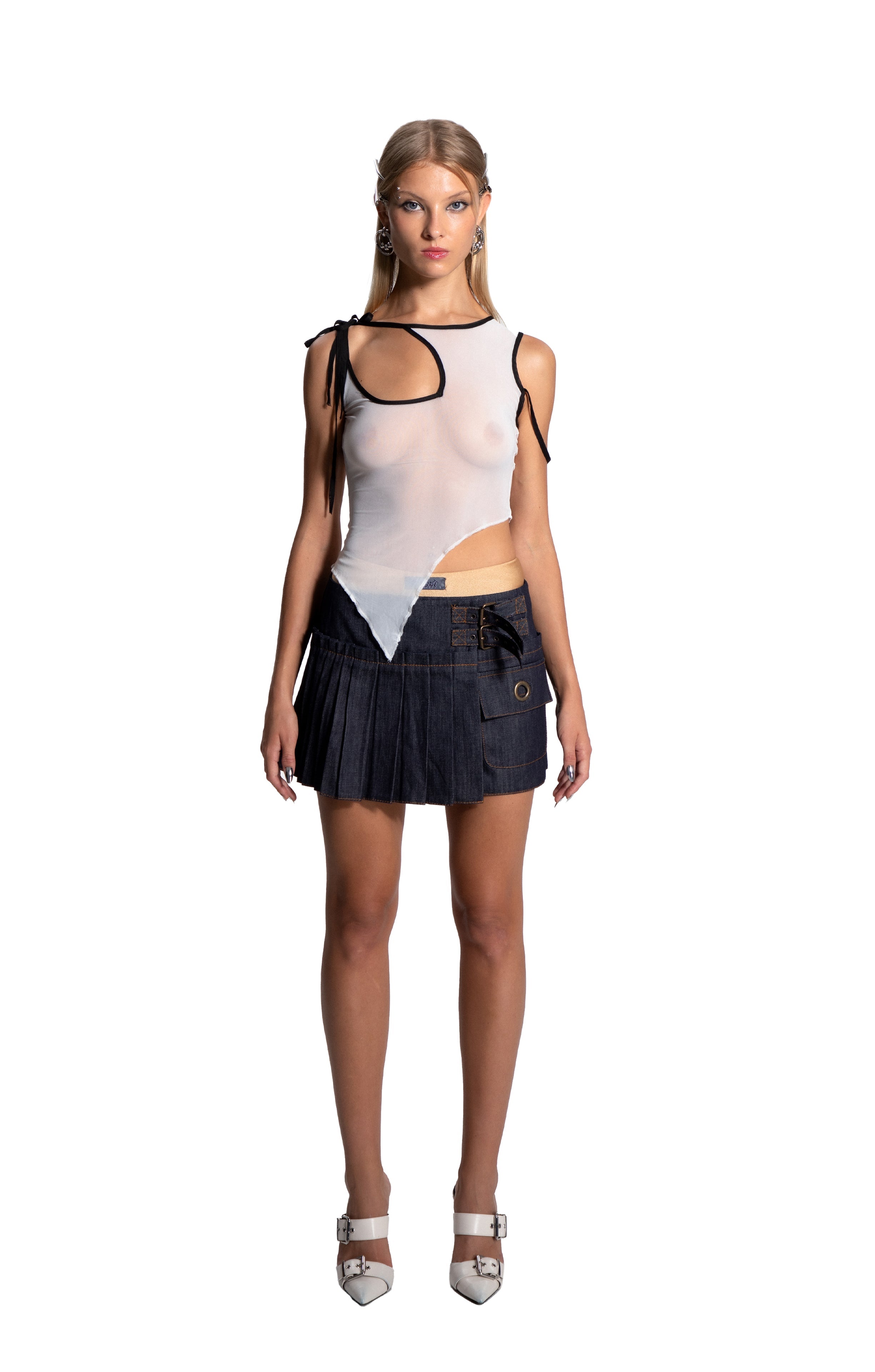 Death Is Easy-Pleated Denim Mini Skirt-Etek-1-Milagron.com