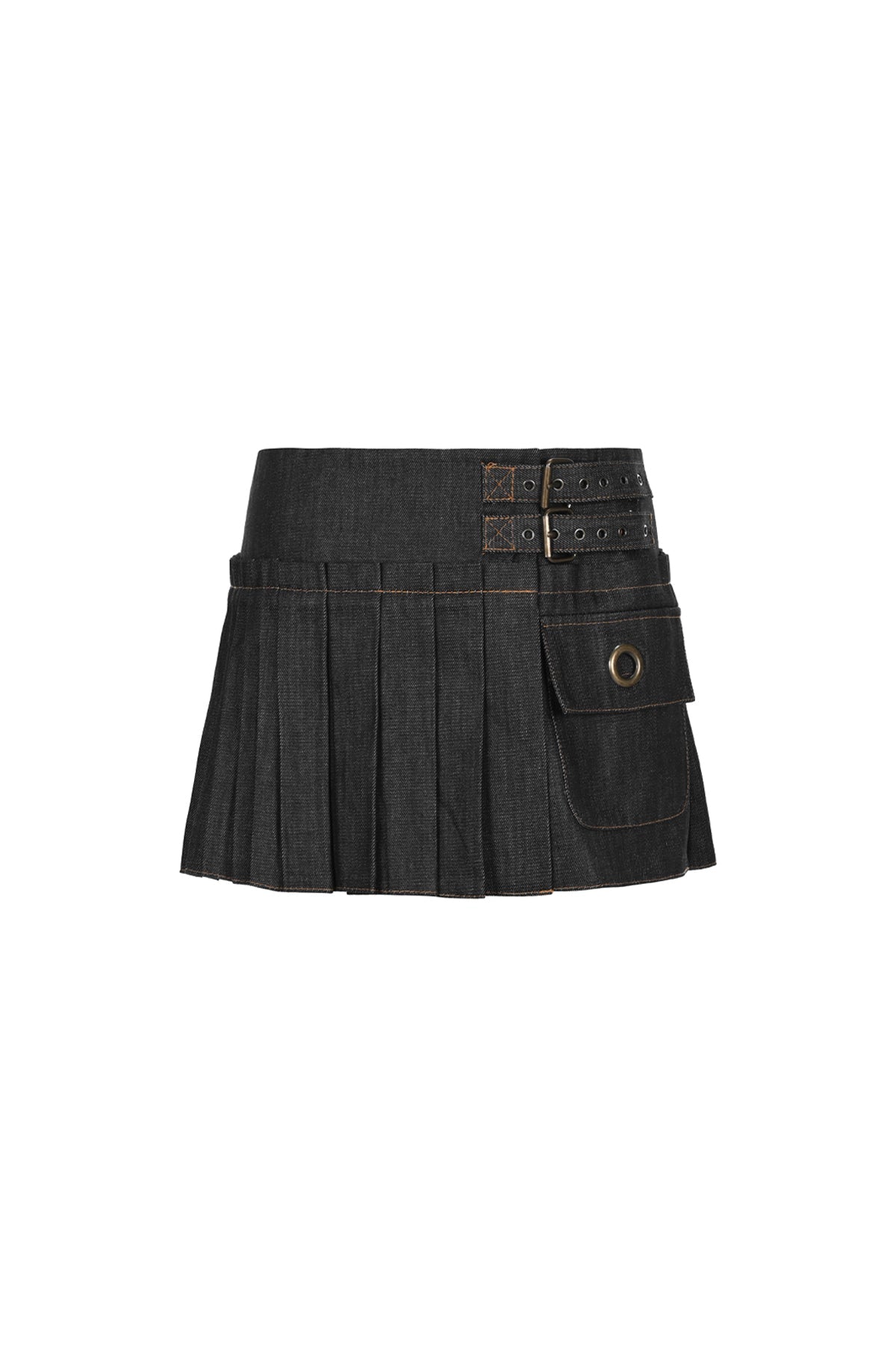 Death Is Easy-Pleated Denim Mini Skirt-Etek-3-Milagron.com