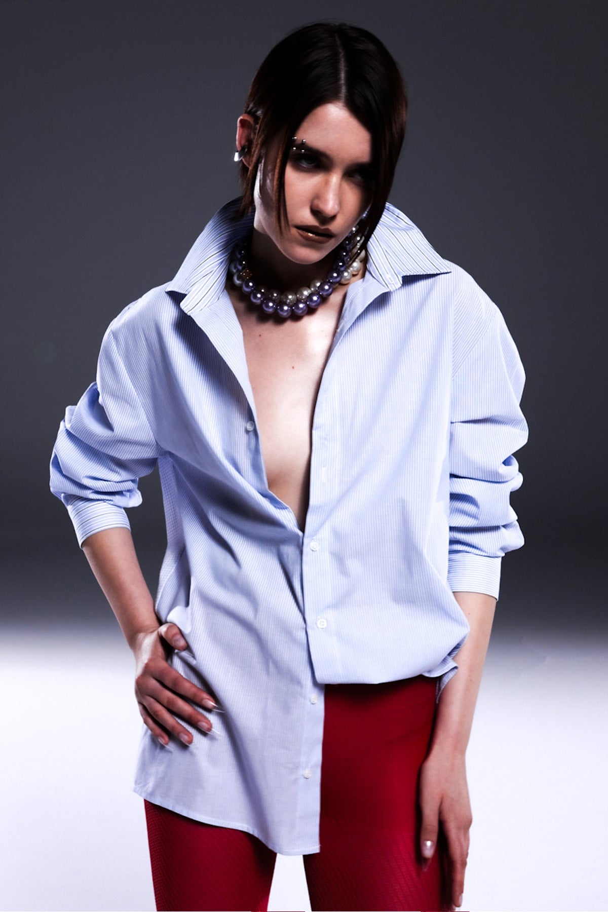 Death Is Easy-Striped Patchwork Button Down Oversize Shirt-Gömlek-2-Milagron.com