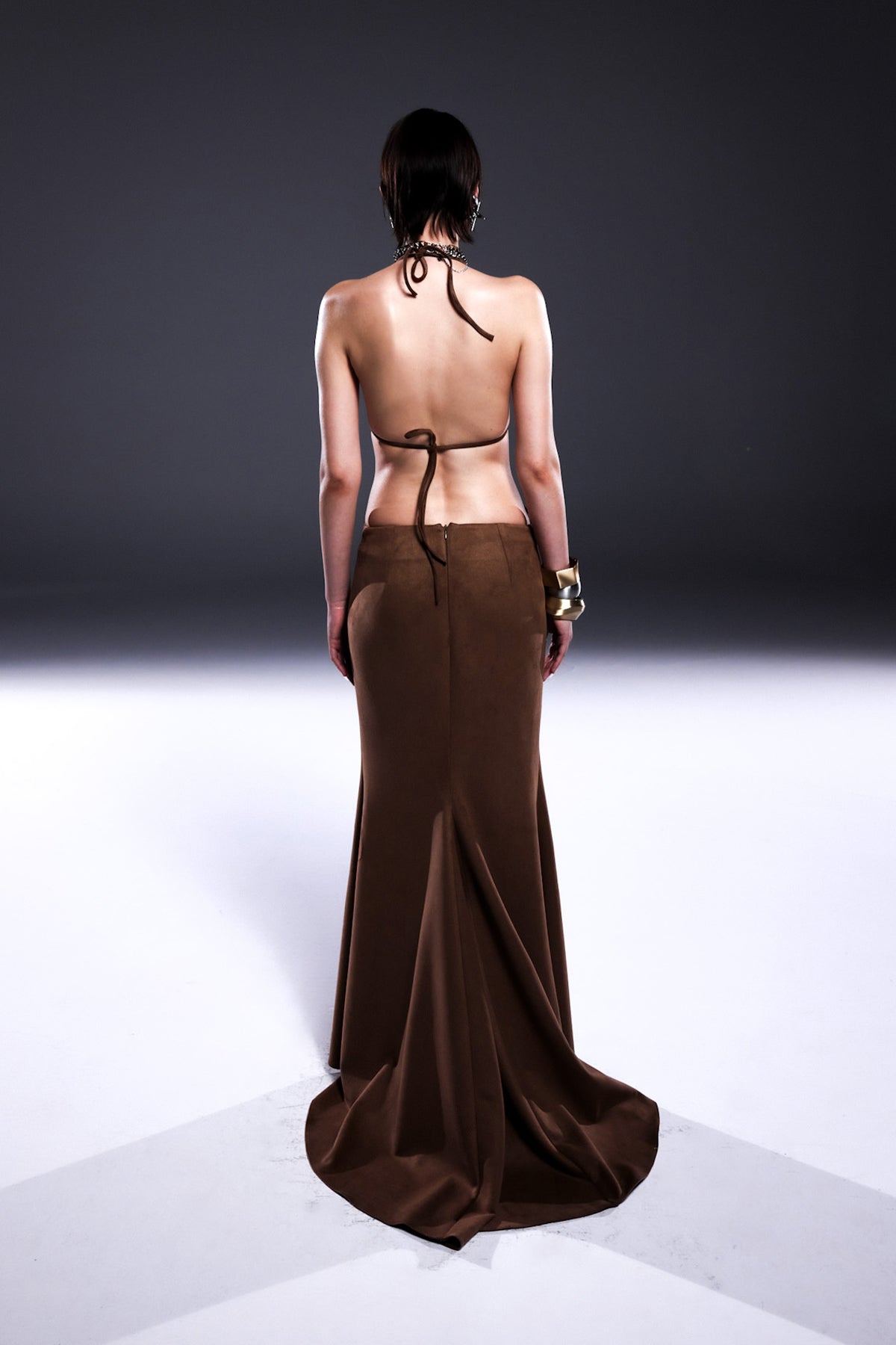 Death Is Easy-Taupe Brown Suede Maxi Skirt-Etek-2-Milagron.com