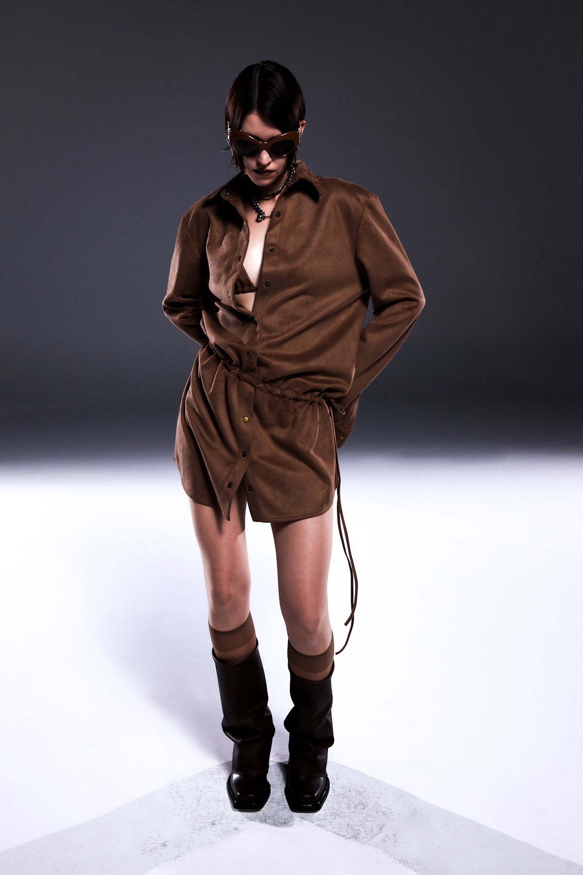 Death Is Easy-Taupe Brown Suede Shirt Dress-Elbise-1-Milagron.com