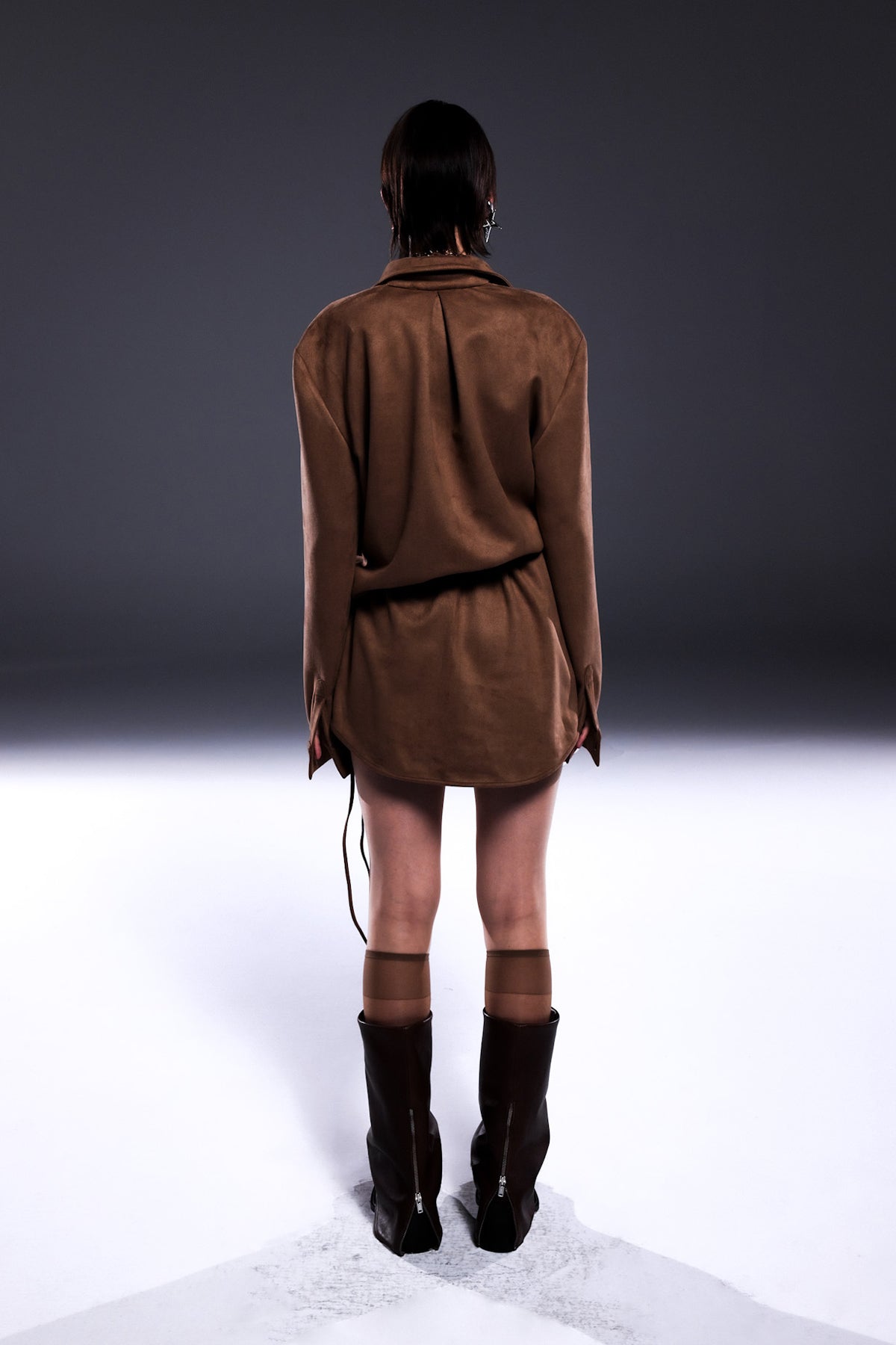 Death Is Easy-Taupe Brown Suede Shirt Dress-Elbise-2-Milagron.com