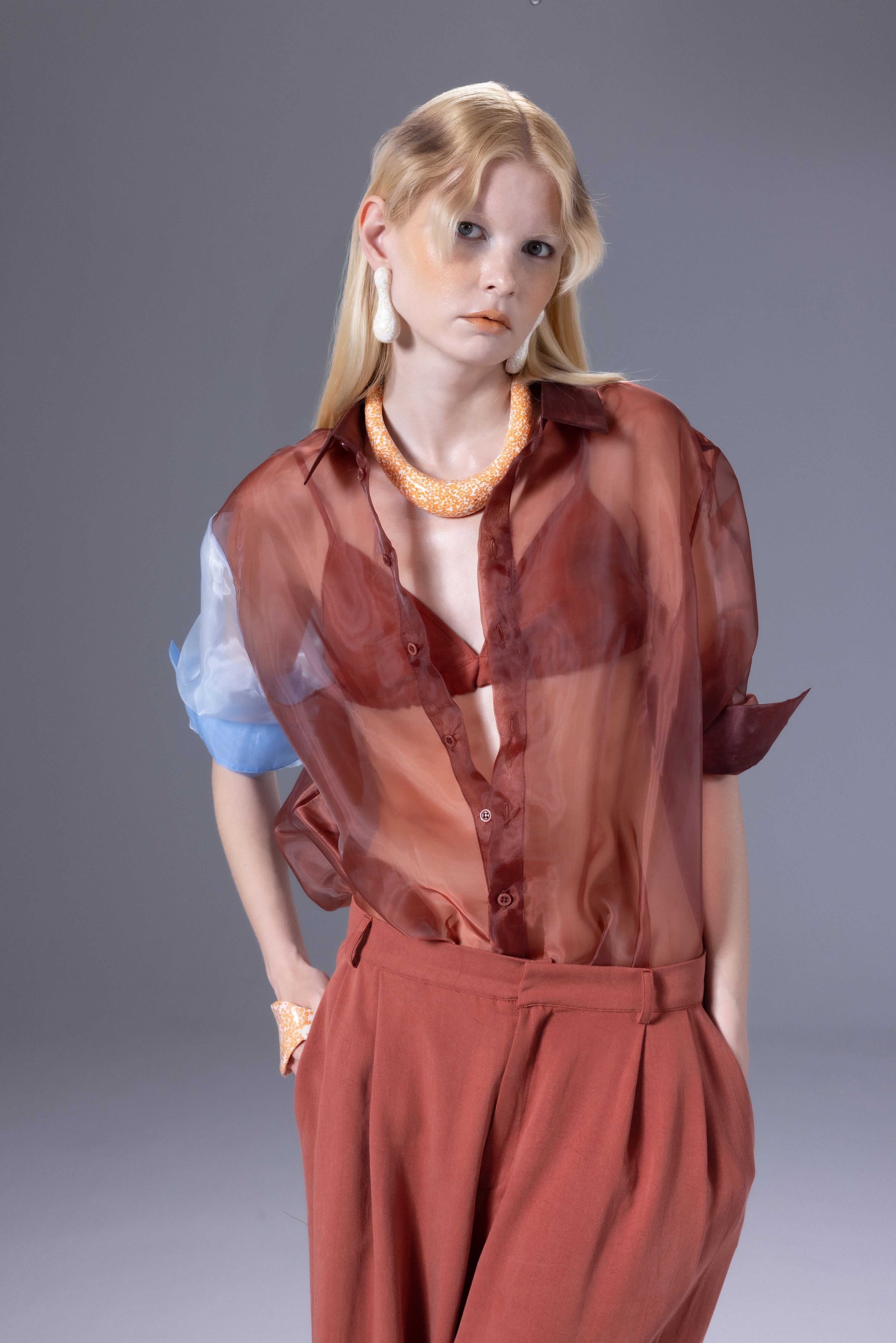 Death Is Easy-Terra Cota Organza Puzzle Shirt-Gömlek-1-Milagron.com