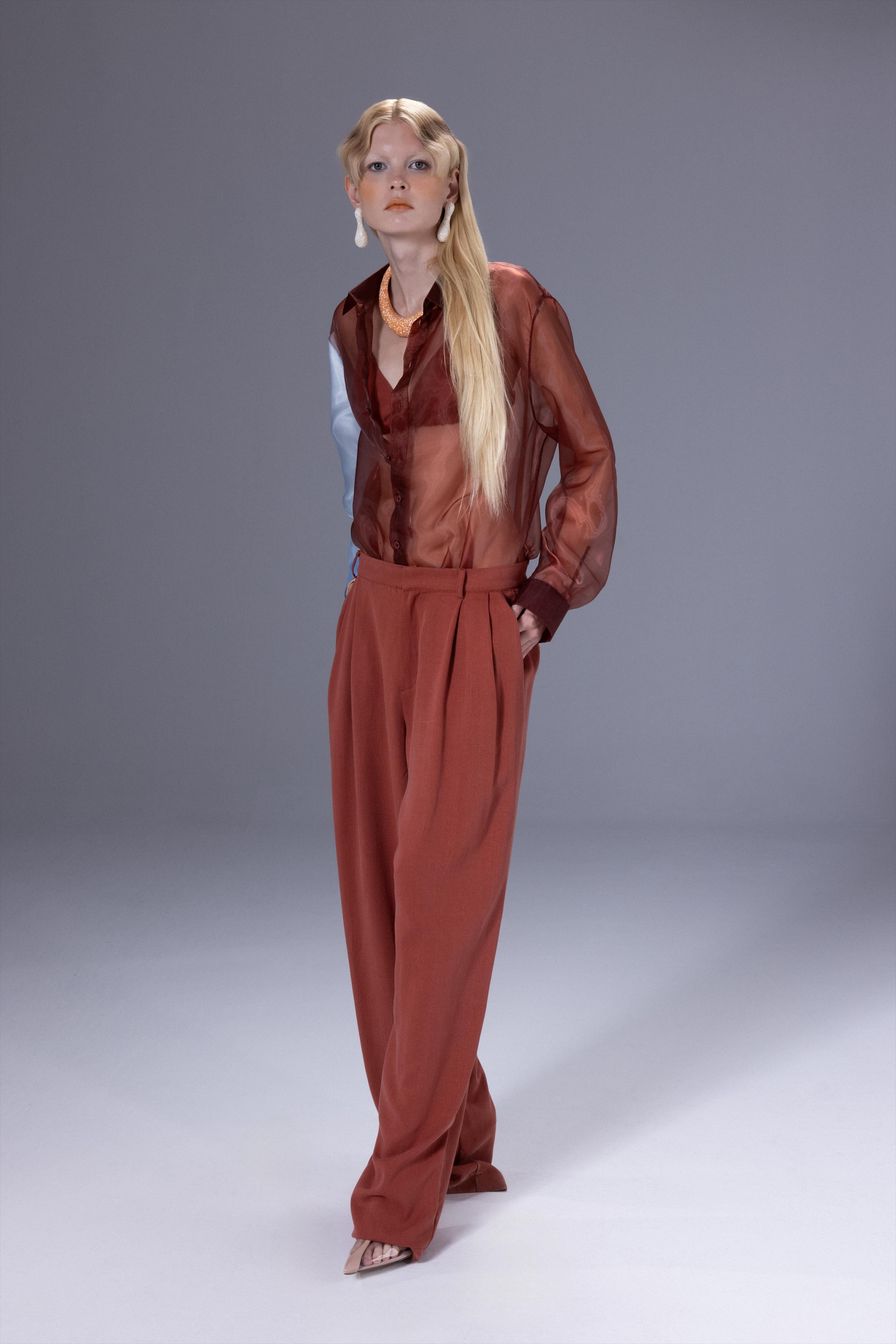 Death Is Easy-Terra Cotta Pleated Cotton Pants-Pantolon-3-Milagron.com