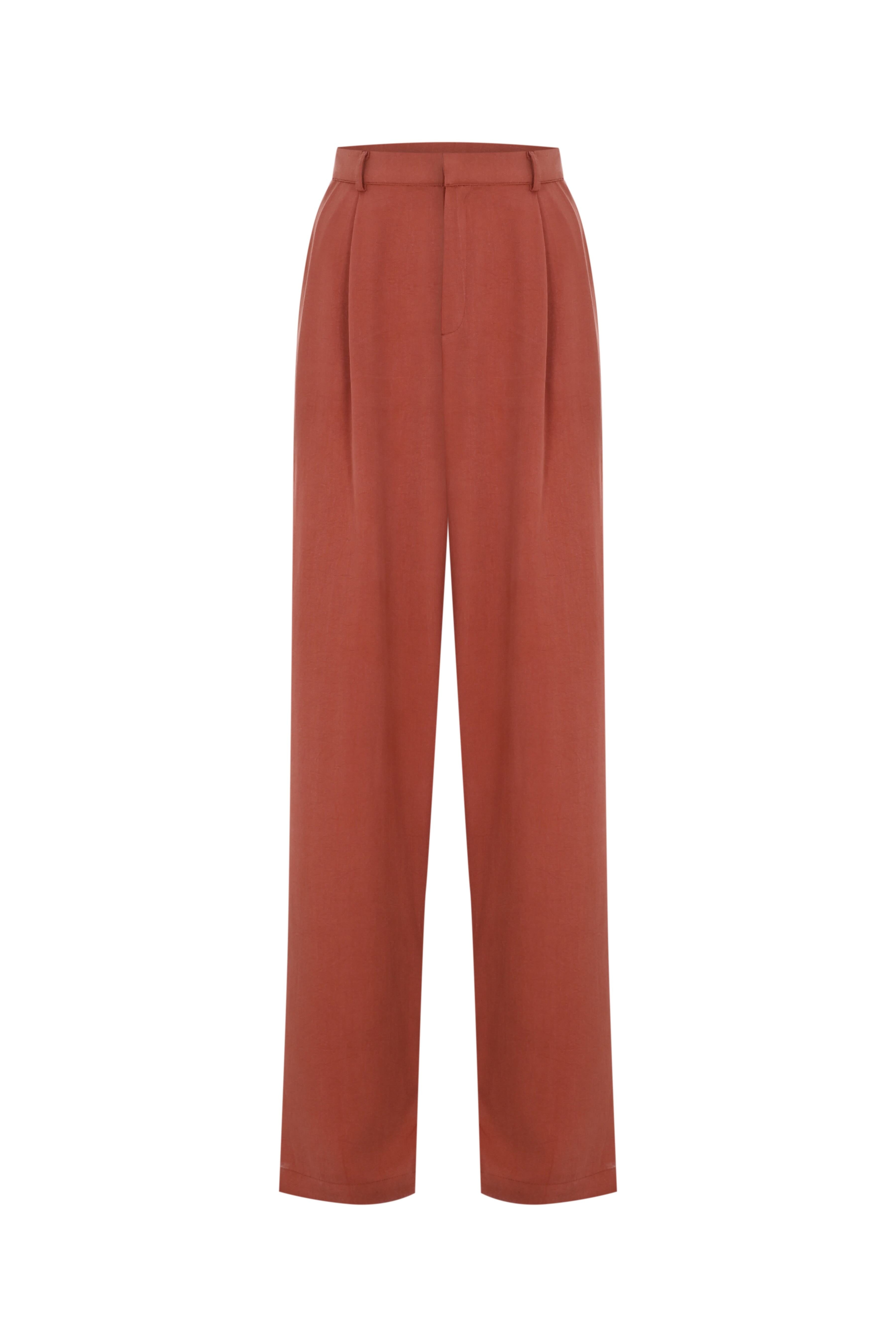 Death Is Easy-Terra Cotta Pleated Cotton Pants-Pantolon-5-Milagron.com