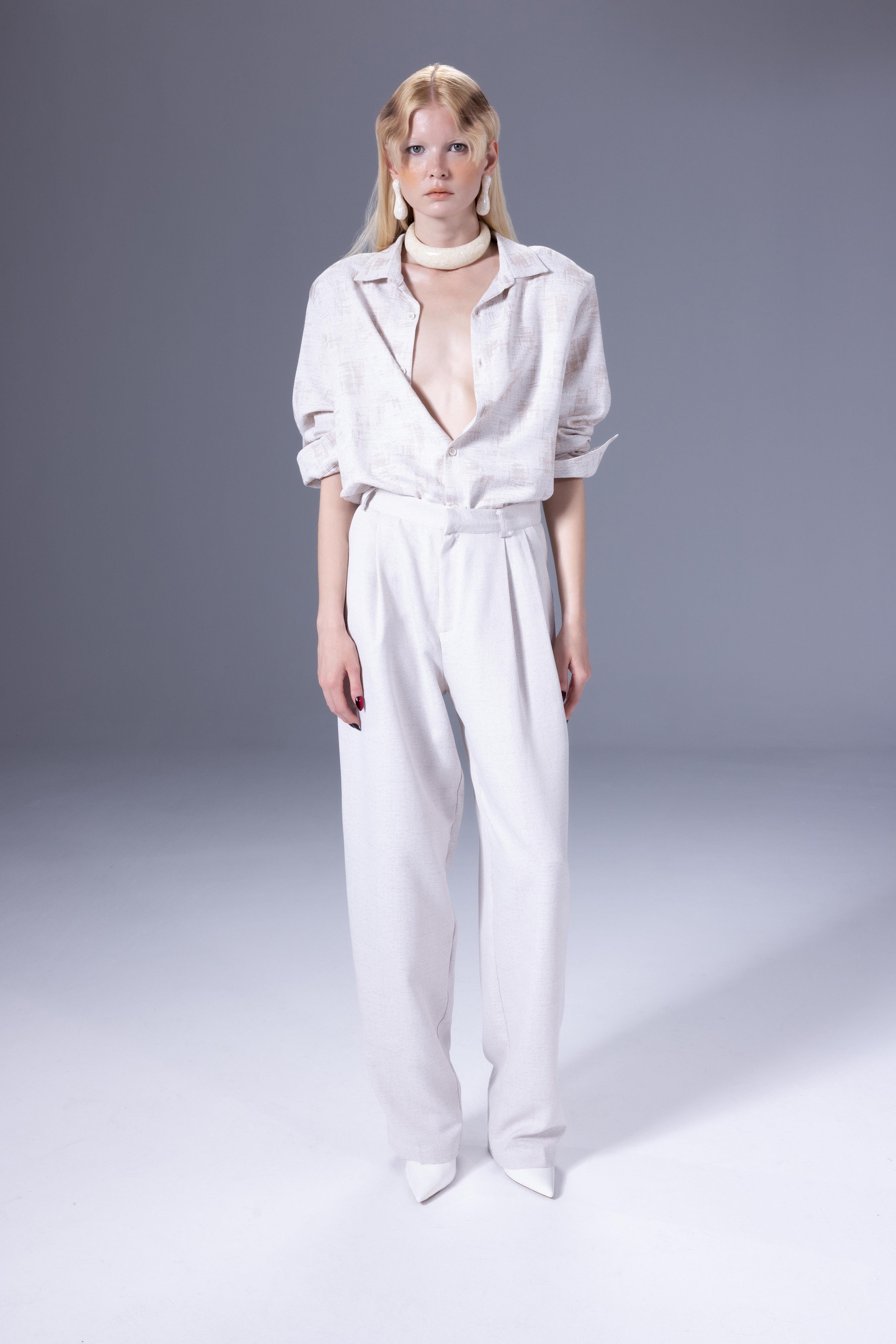 Death Is Easy-Vanilla Pleated Cotton Pants-Pantolon-1-Milagron.com