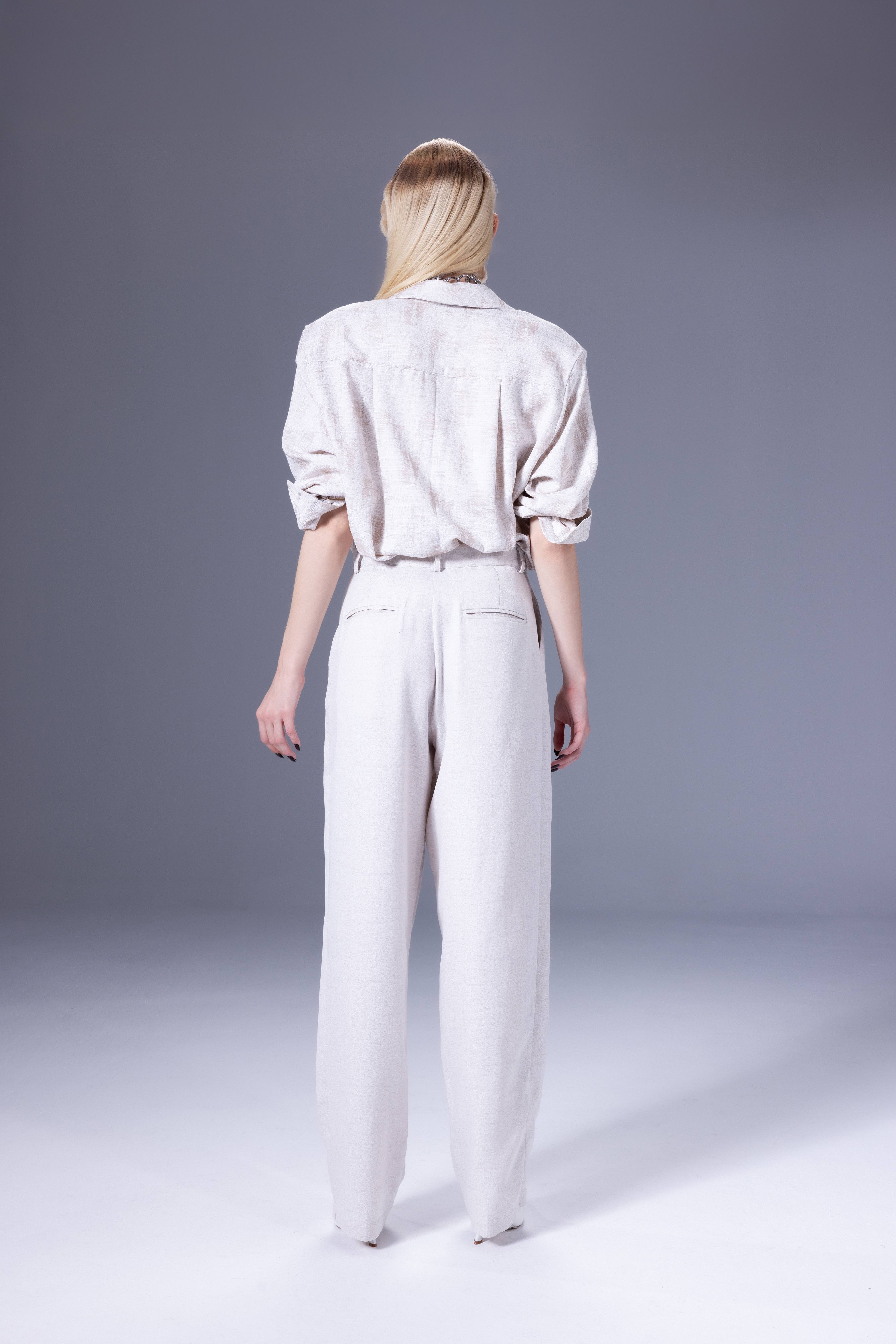 Death Is Easy-Vanilla Pleated Cotton Pants-Pantolon-2-Milagron.com