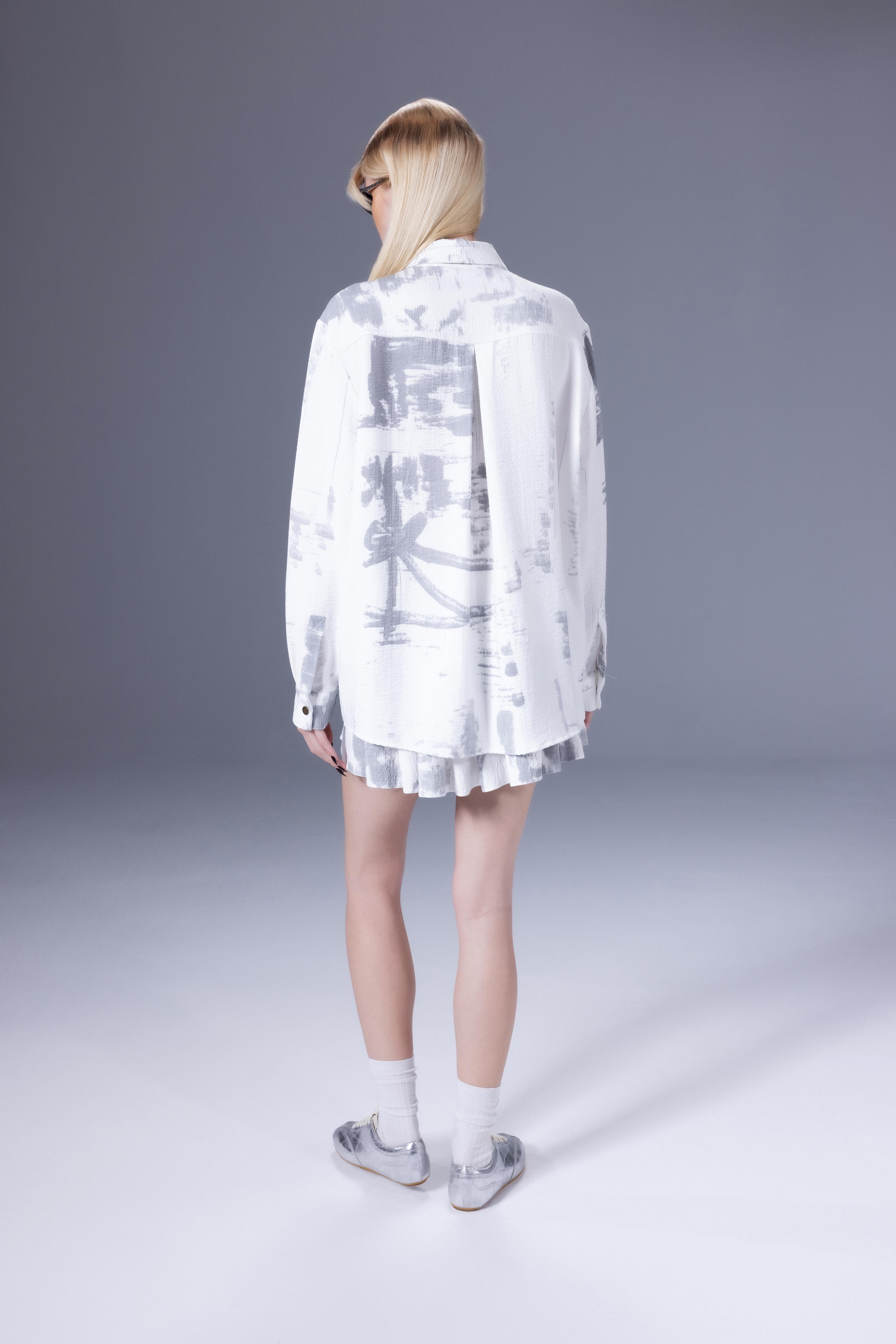 Death Is Easy-White Calligraphy Oversize Shirt-Gömlek-2-Milagron.com