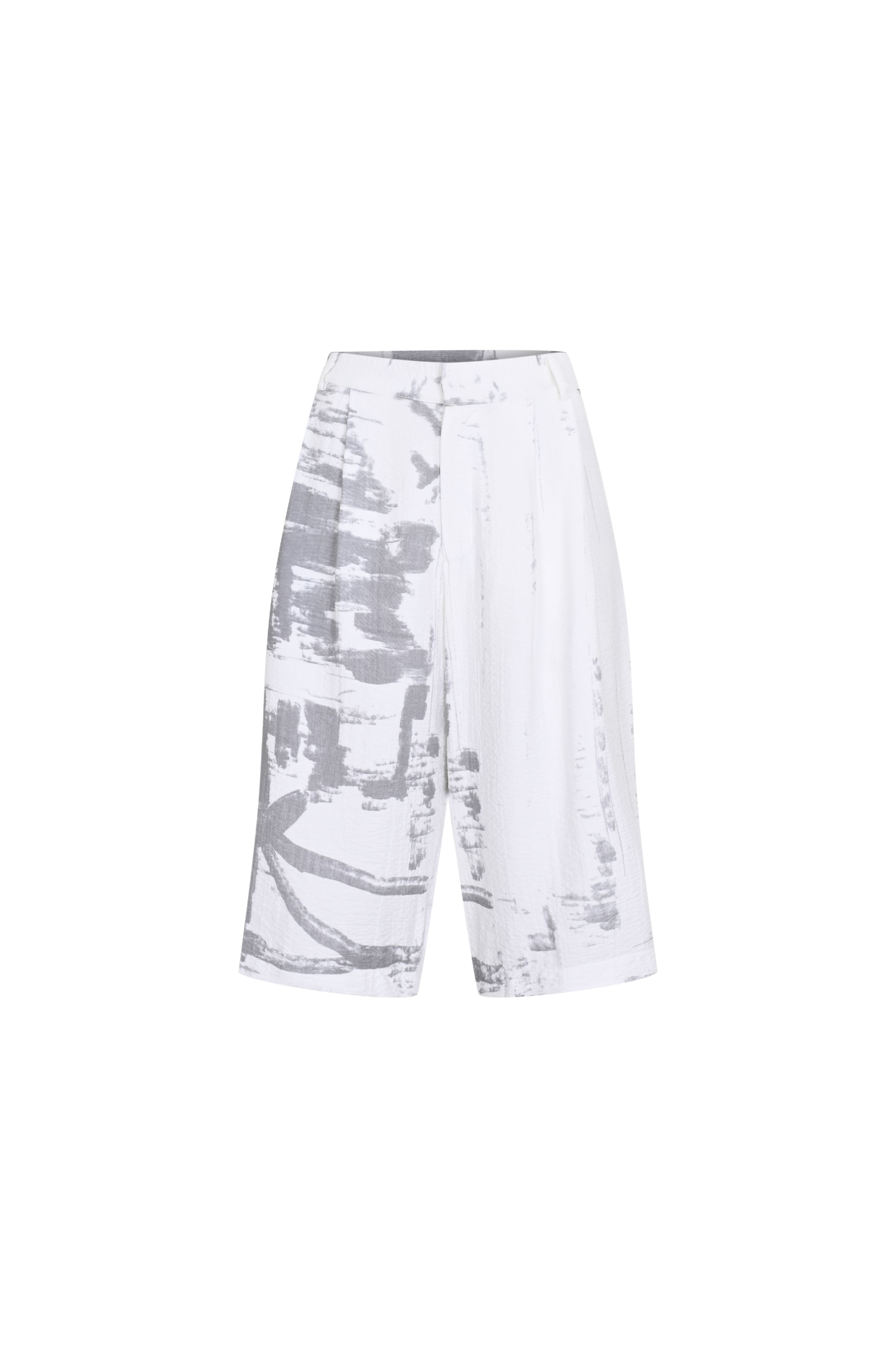 Death Is Easy-White Calligraphy Pleated Jorts-Şort-3-Milagron.com