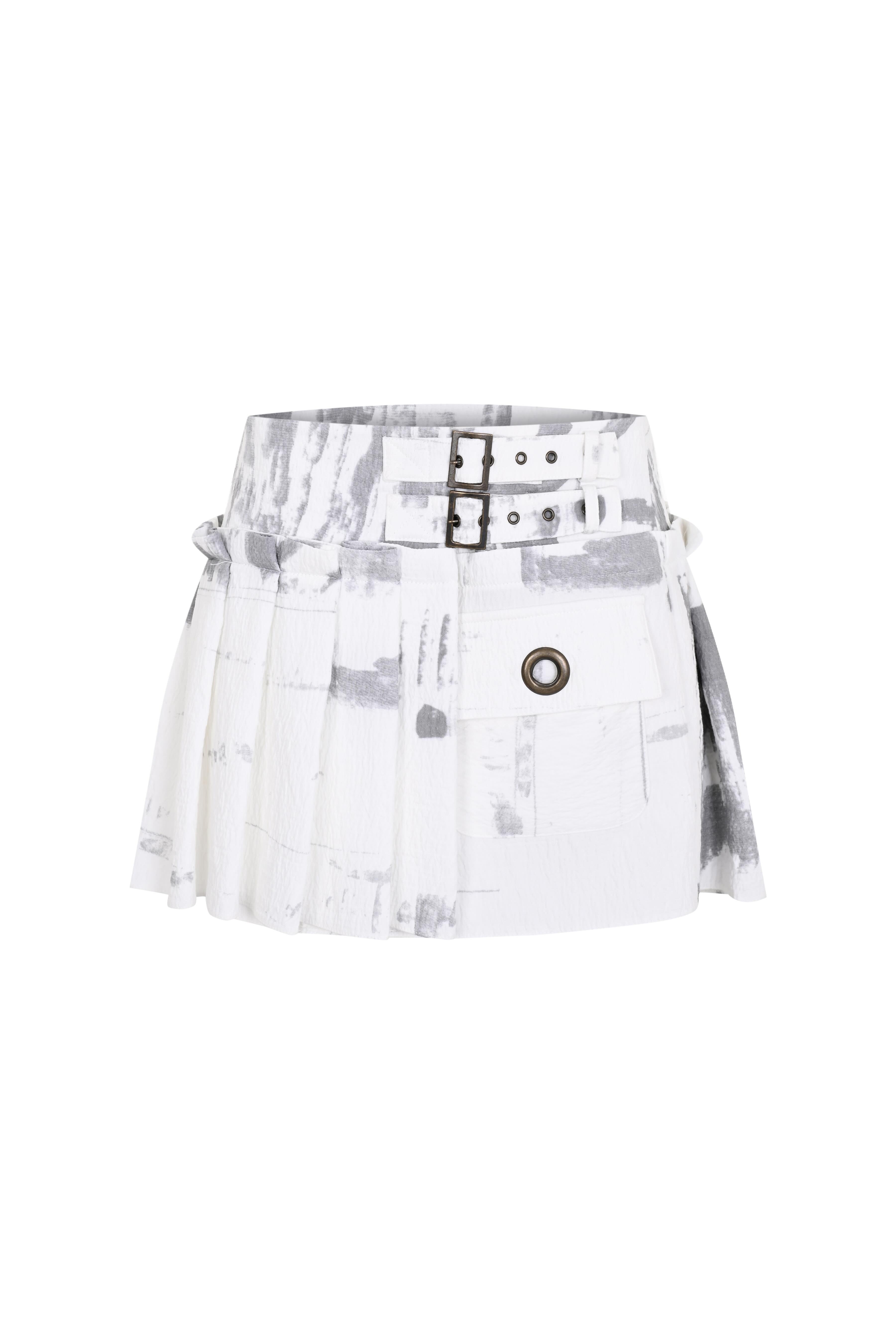 Death Is Easy-White Calligraphy Pleated Skirt-Etek-4-Milagron.com