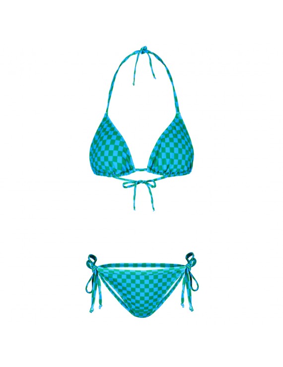 Declara-Blue Checkered Bikini Set-1-Milagron.com