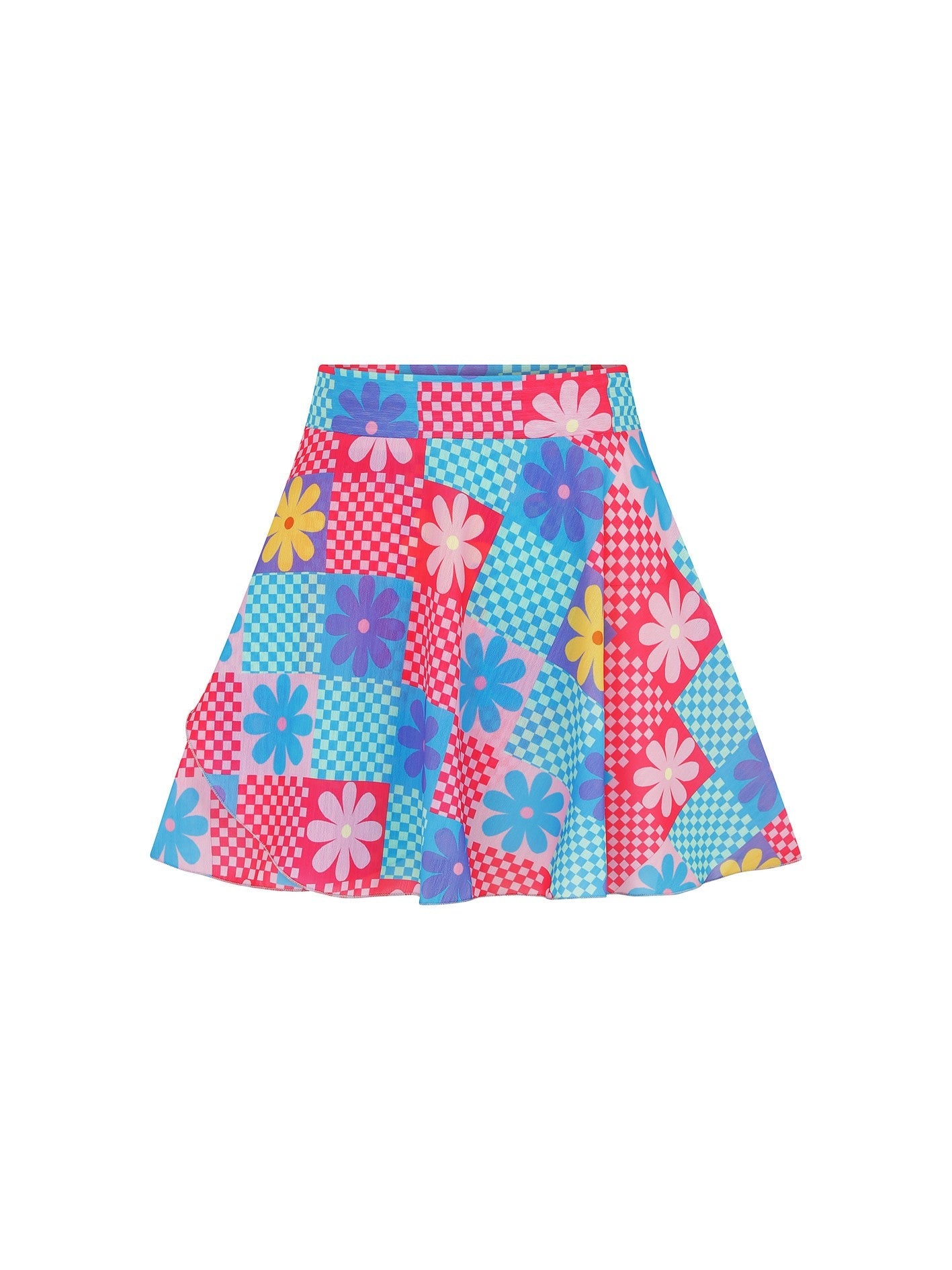 Declara-Flowered Checkered Skirt-1-Milagron.com