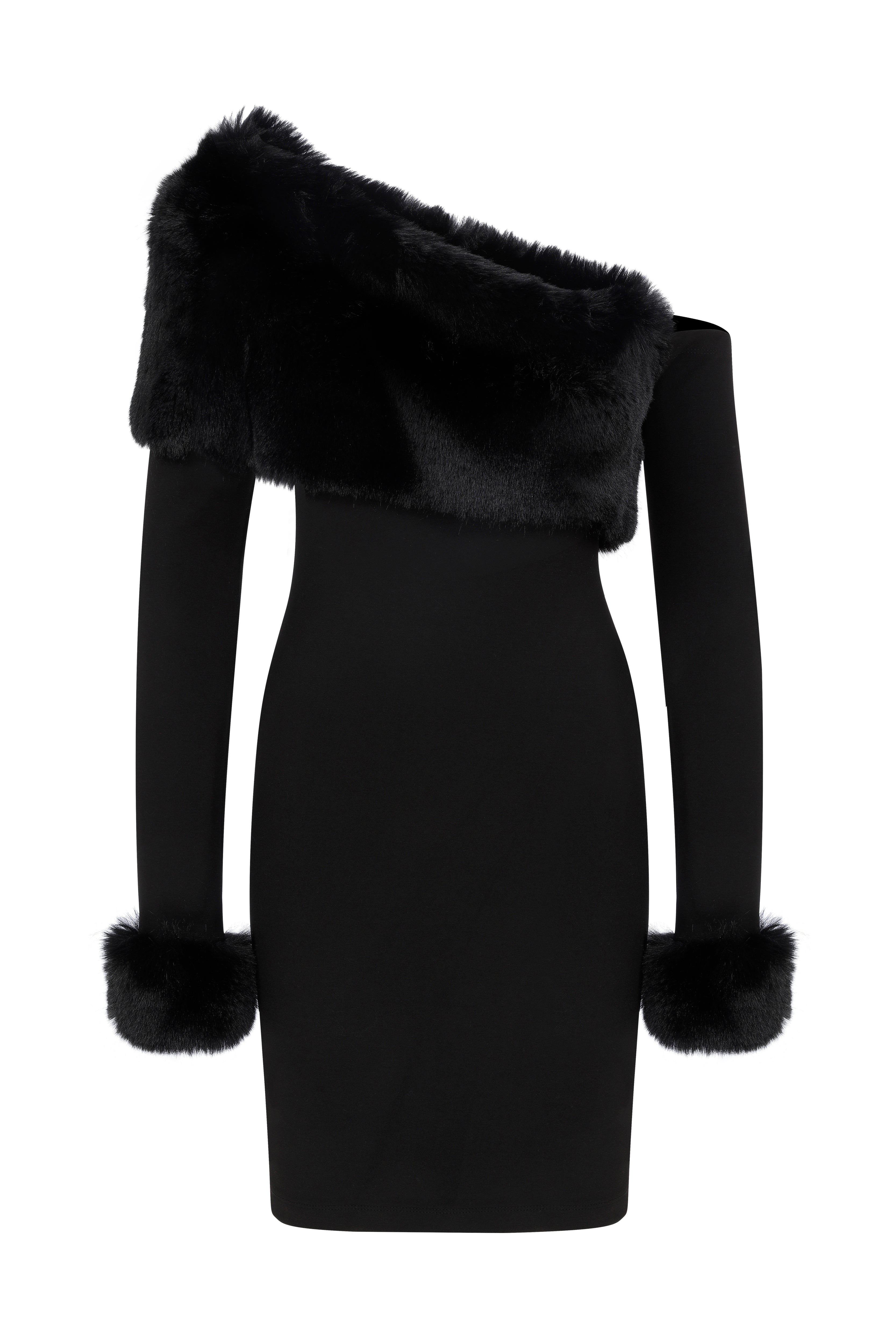 Declara-Frosty Noir Mini With Fur-Elbise-5-Milagron.com