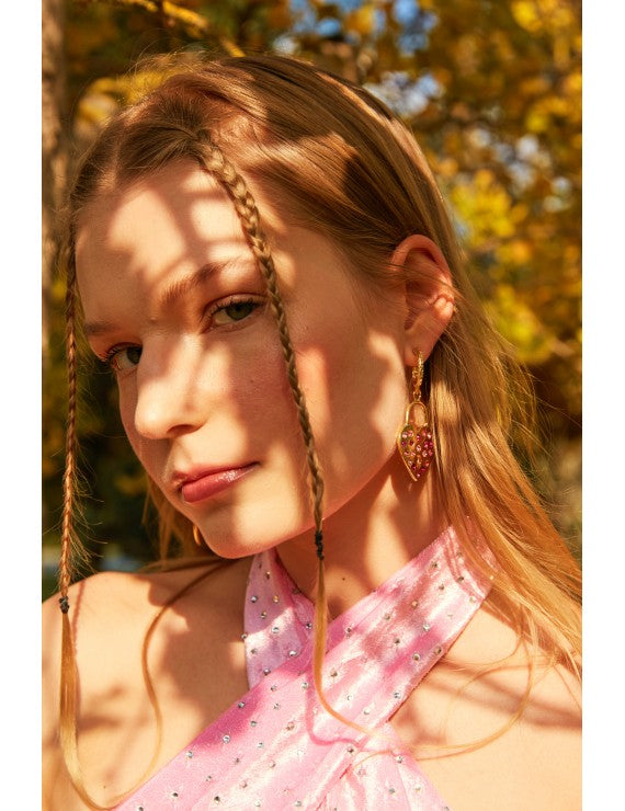 Declara-Gold Heart Padlock Earrings-3-Milagron.com