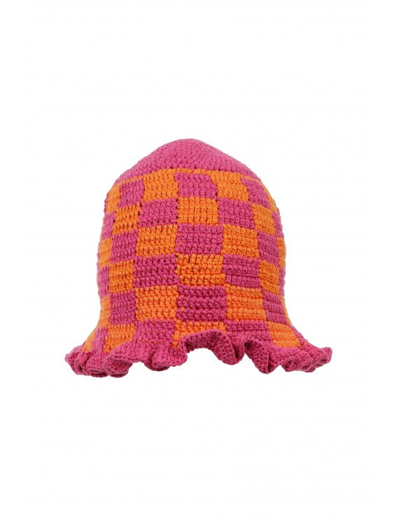 Declara-Orange Fuchsia Checkered Knit Hat-1-Milagron.com