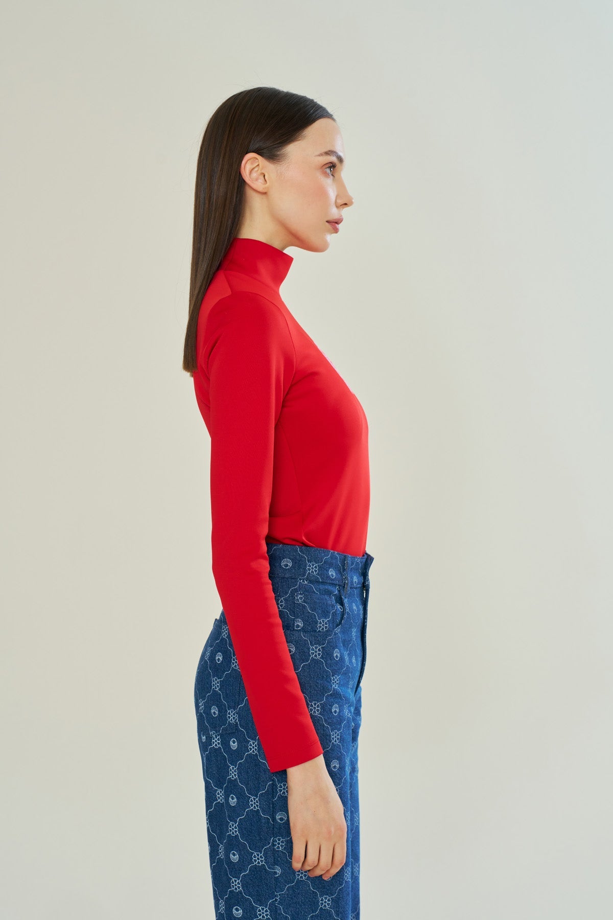 Declara-Red Blooming Crest Turtleneck-Kazak & Triko-2-Milagron.com