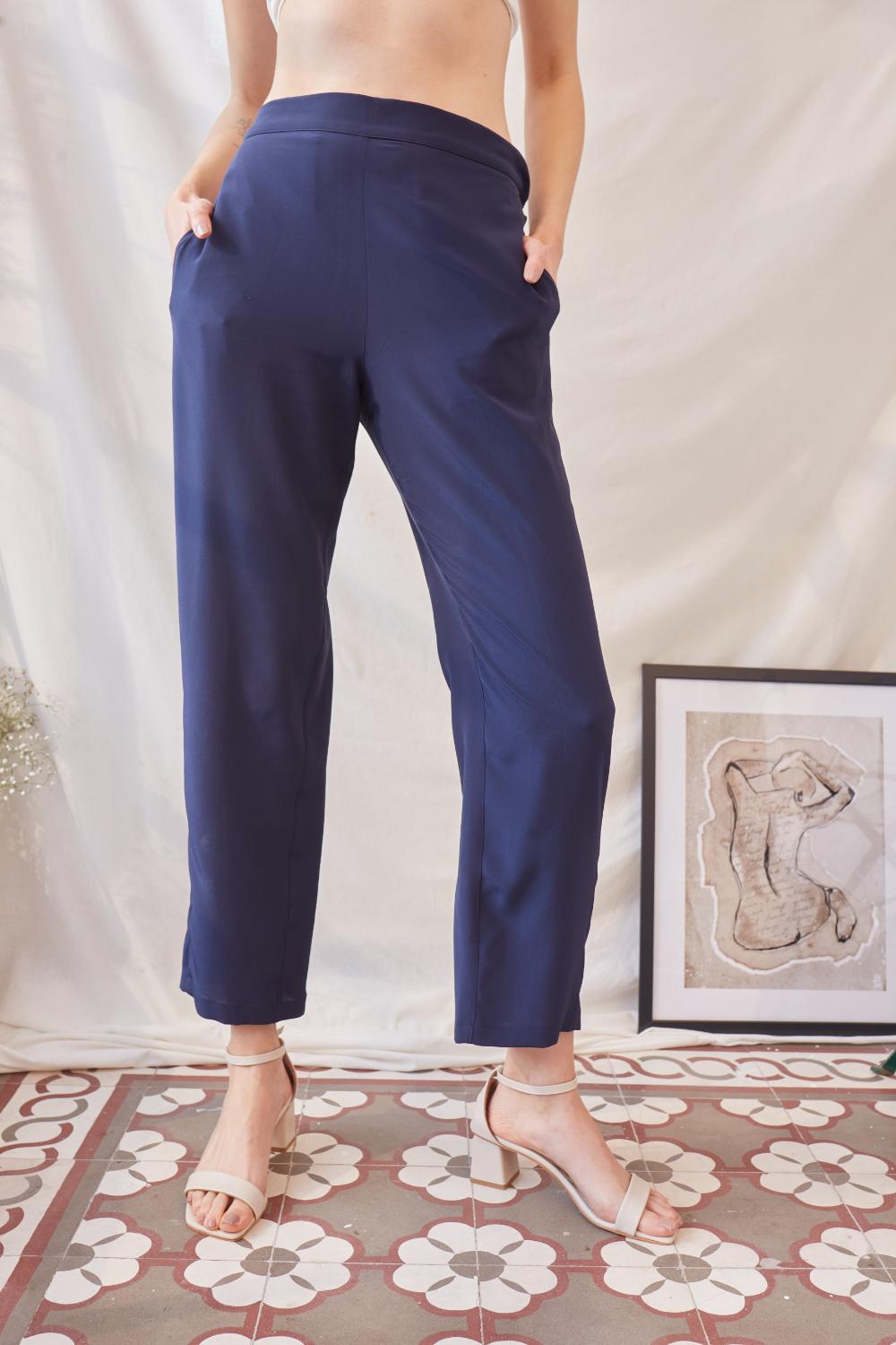 Delicate-Lacivert İpek Pantolon-Kumaş Pantolon-1-Milagron.com