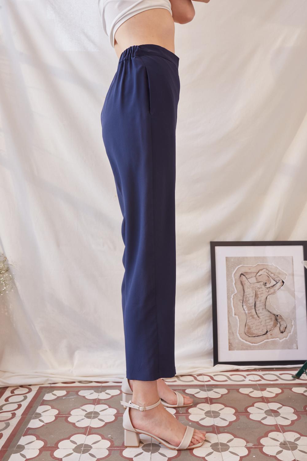 Delicate-Lacivert İpek Pantolon-Kumaş Pantolon-2-Milagron.com