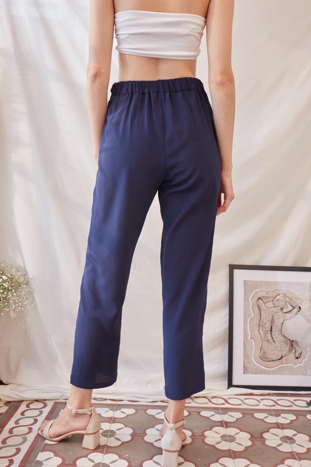 Delicate-Lacivert İpek Pantolon-Kumaş Pantolon-3-Milagron.com