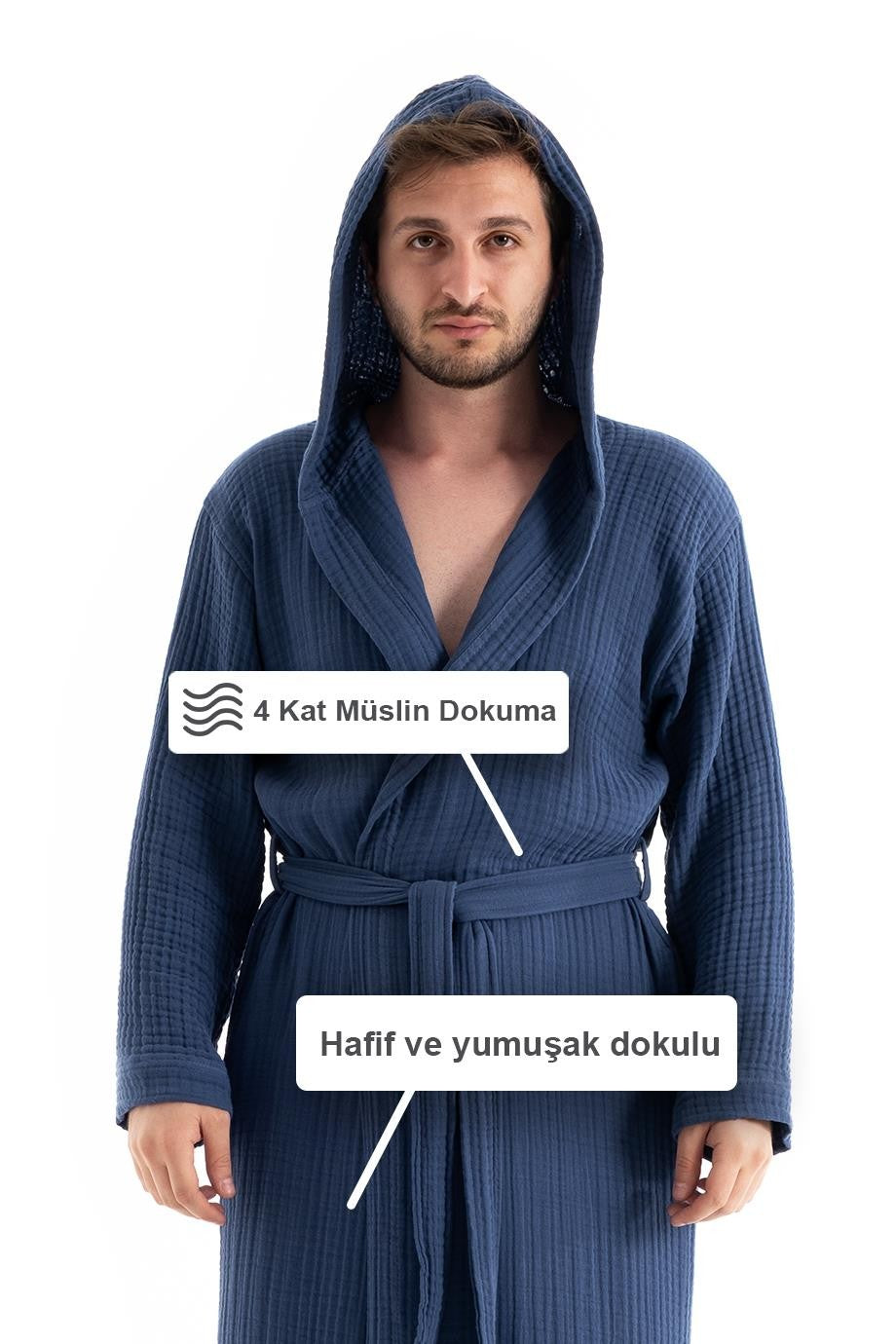 Denizli Concept-Unisex Kapşonlu 4 Kat Müsli̇n Bornoz-Bornoz-12-Milagron.com