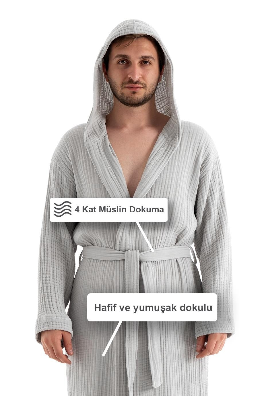 Denizli Concept-Unisex Kapşonlu 4 Kat Müsli̇n Bornoz-Bornoz-3-Milagron.com