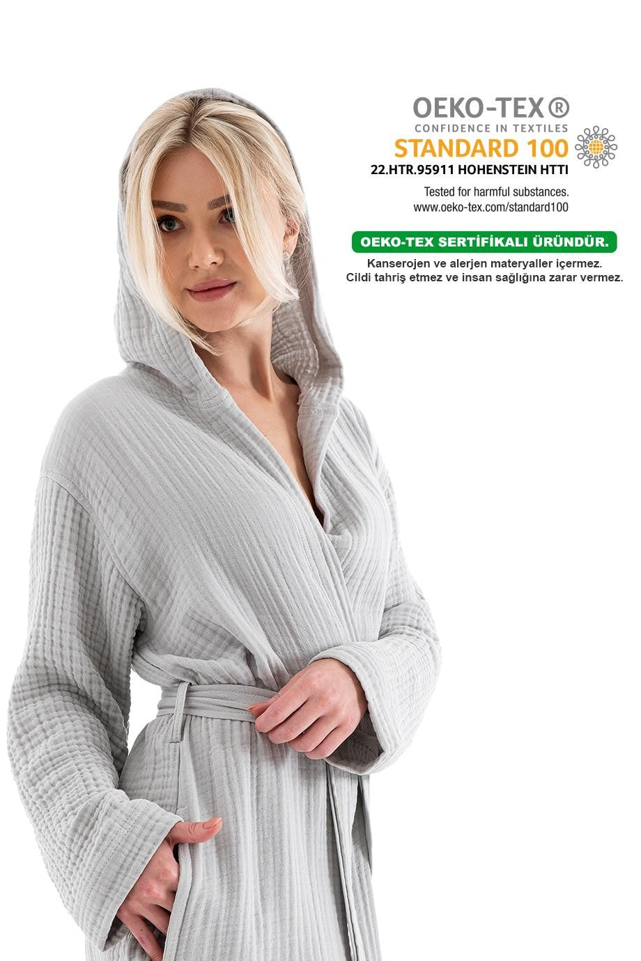 Denizli Concept-Unisex Kapşonlu 4 Kat Müsli̇n Bornoz-Bornoz-4-Milagron.com