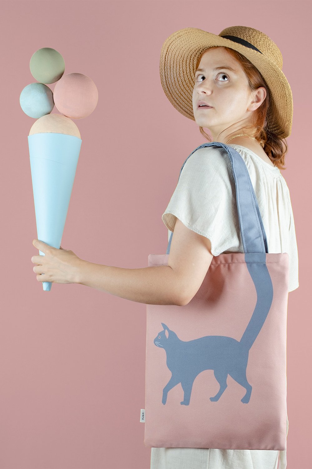 Design Vira-Pink Cat Tote Bag-Omuz Çantası-5-Milagron.com