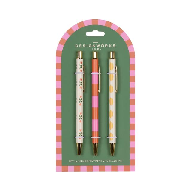 Designwork Ink-A Dopo 3'lü Tükenmez Kalem Seti Çiçek, Çizgi, Limon-Tükenmez Kalem-1-Milagron.com